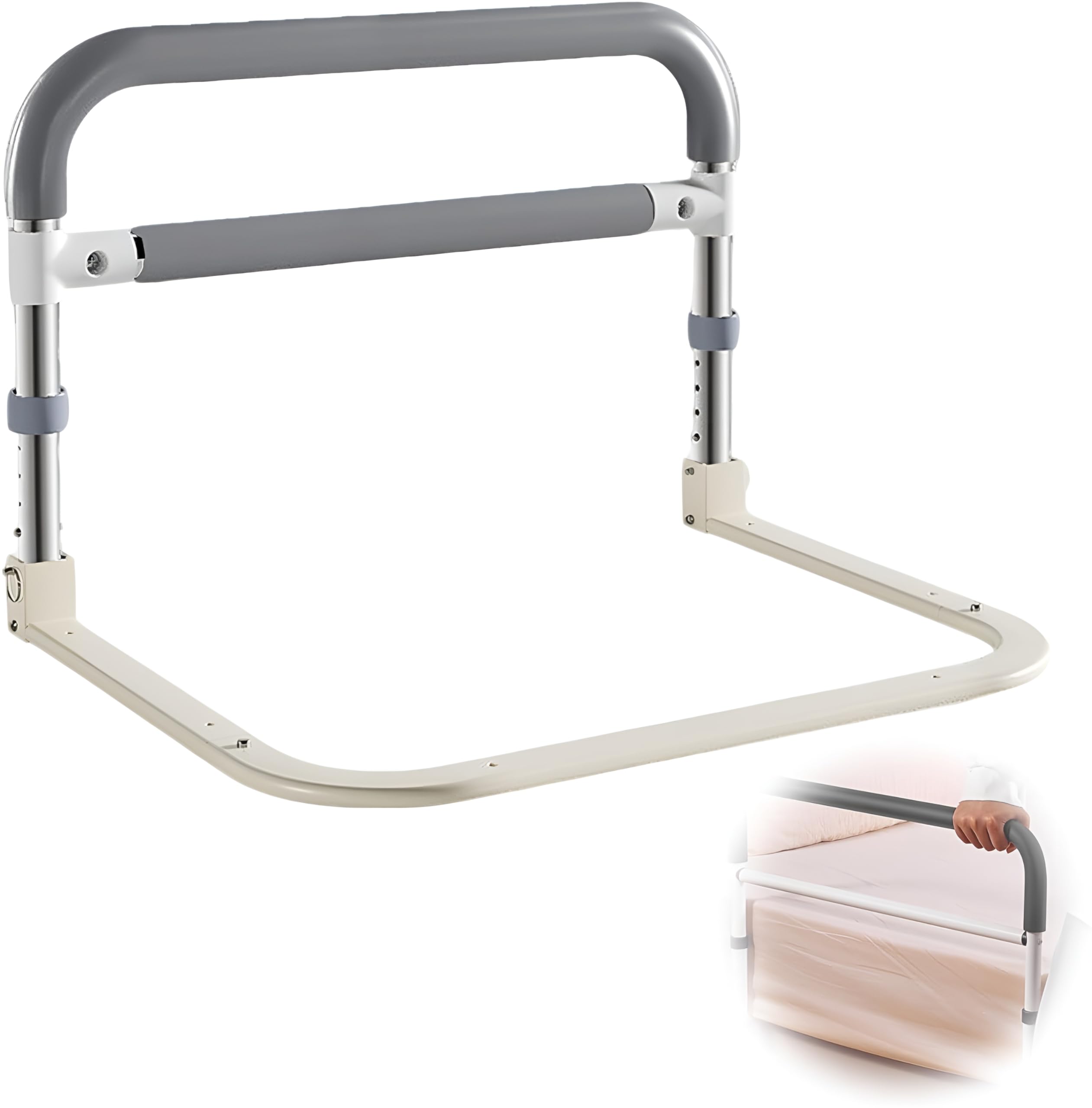 Barandilla de Cama para Mayores – Lateral Plegable de 63 cm con Altura Ajustable – Asidero de Seguridad para Ancianos, Rehabilitación, Atención Domiciliaria, Movilidad