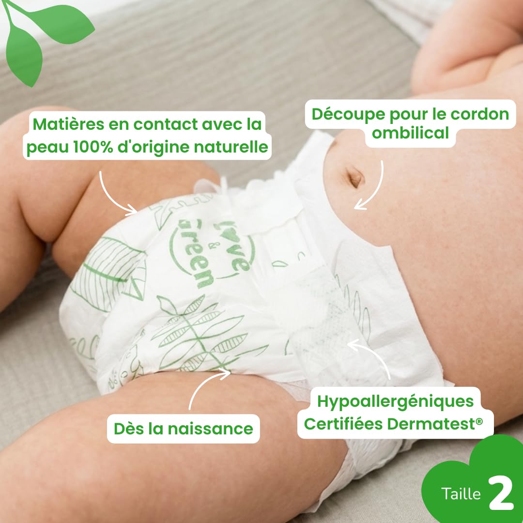 Love & Green Couches Bébé Taille 2 (3-6 kg) 36 couches Absorbante anti-fuites