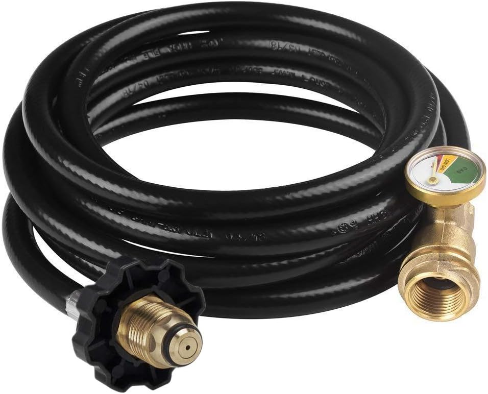 12FT Propane Extension Hose P12 FT Propane Extension Hose with Gauge, Leak Detector Replacement for Propane Tank, RV, Gas Grill, Heater (12FT-POL)