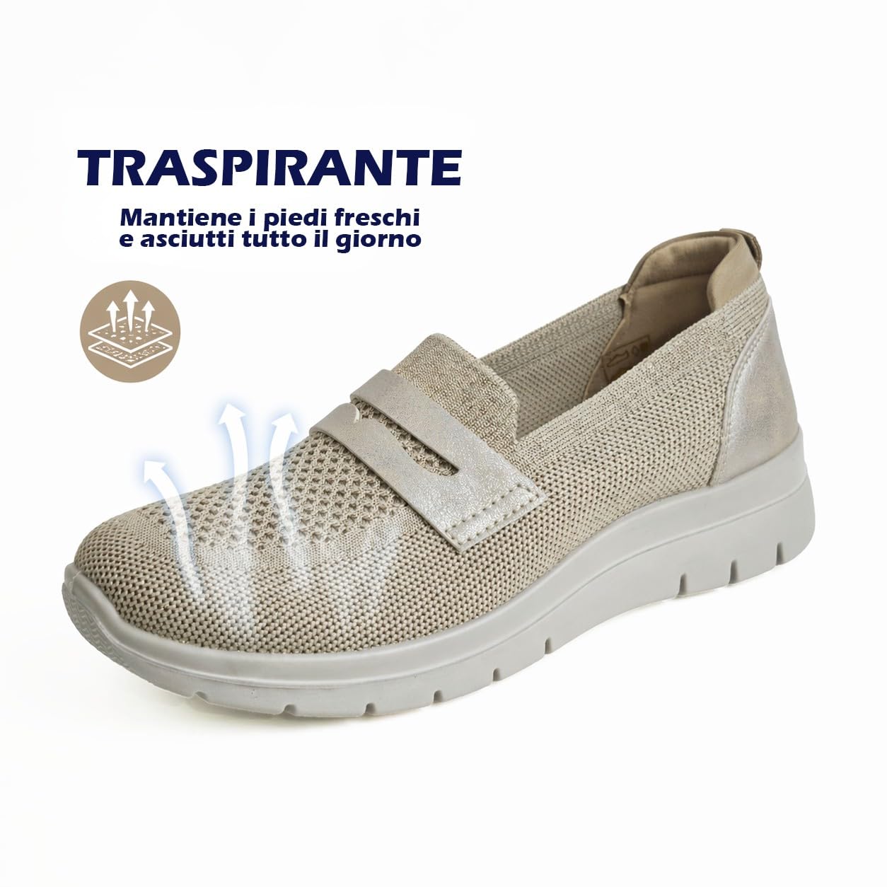 Scarpe Slip On Donna Comode e Leggere, Sneakers in Maglia Traspirante, Scarpe da Passeggio Casual Senza Lacci con Suola Antiscivolo