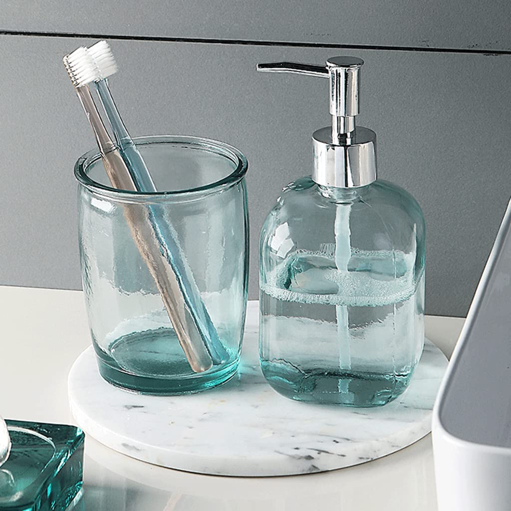 Dispenser di Sapone in Vetro Adatto per Il Piano di Lavoro del Bagno, Cucina con Pompa, Set di Dispenser di Sapone Liquido per Il Bagno Ricaricabile, flacone co