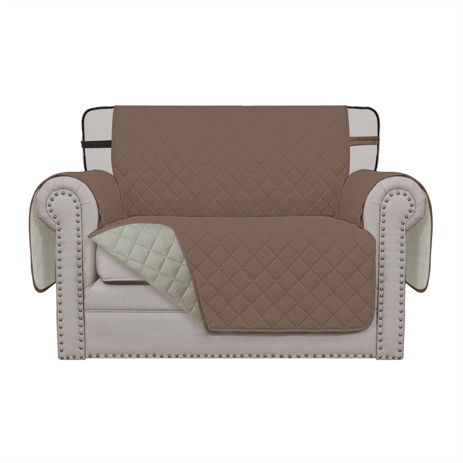 Easy-Going Reversible Chair Cover Washable Sofa Cover for Dogs Water Resistant Couch Slipcover Furniture Protector Cover with Adjustable Straps for Pets (Chair 30 in, Brown/Beige)