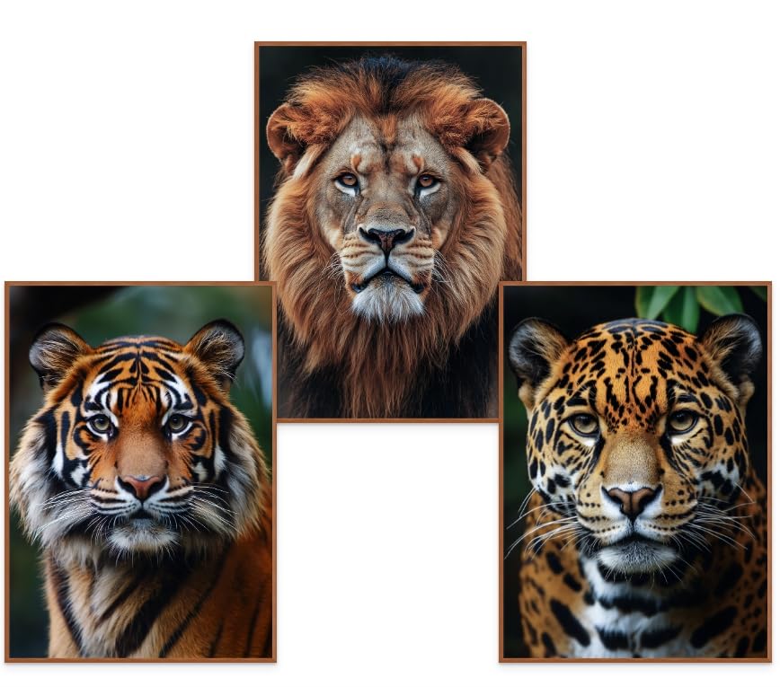 GrowArt – lot de 3 affiches avec un tigre, un lion et un jaguar au format A3 sans cadre | impression photo de haute qualité | motifs disponibles uniquement...