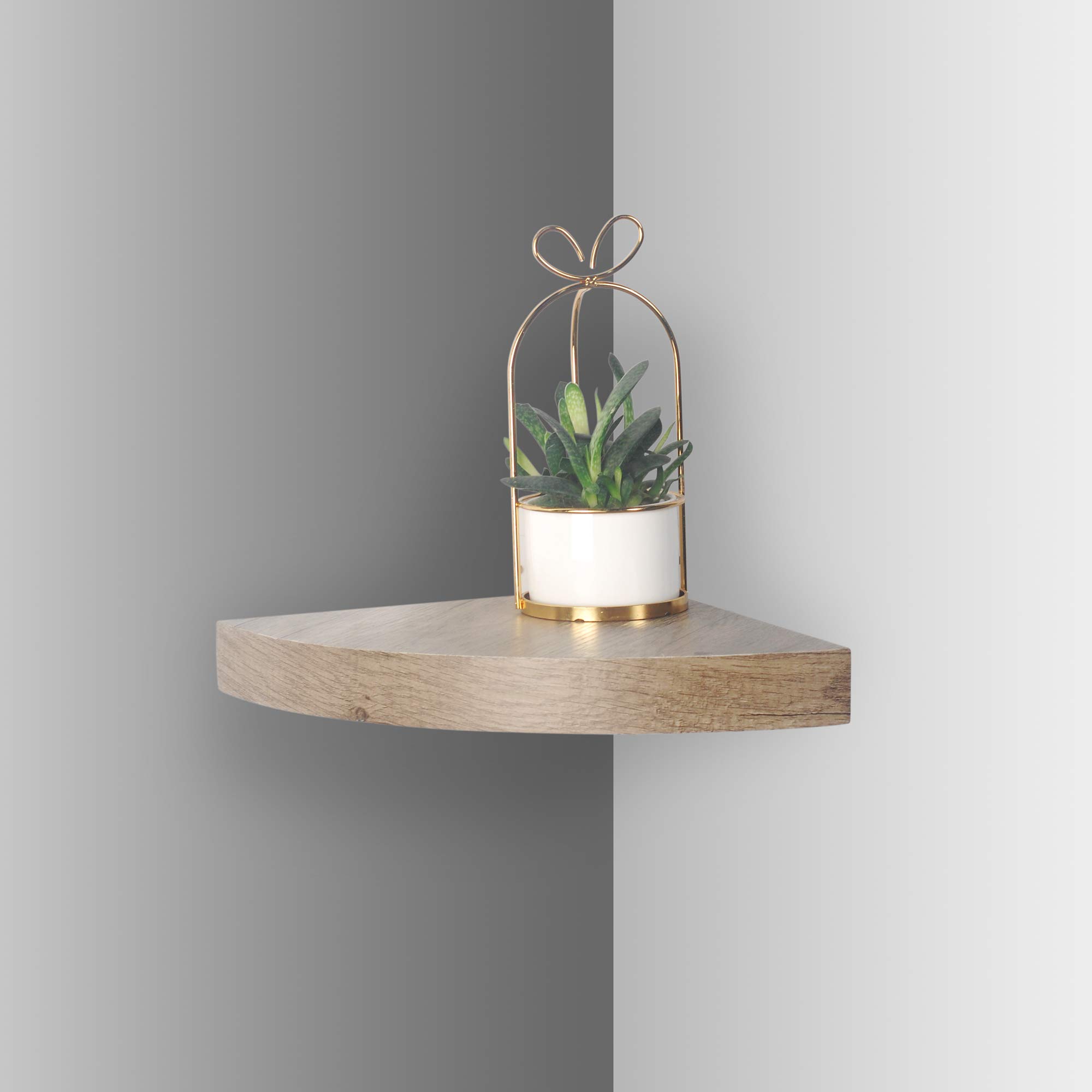 Urbnliving Anthracite Oak Floating Wooden Wall Mounting Corner Shelf Display Unit (Anthracite Oak)
