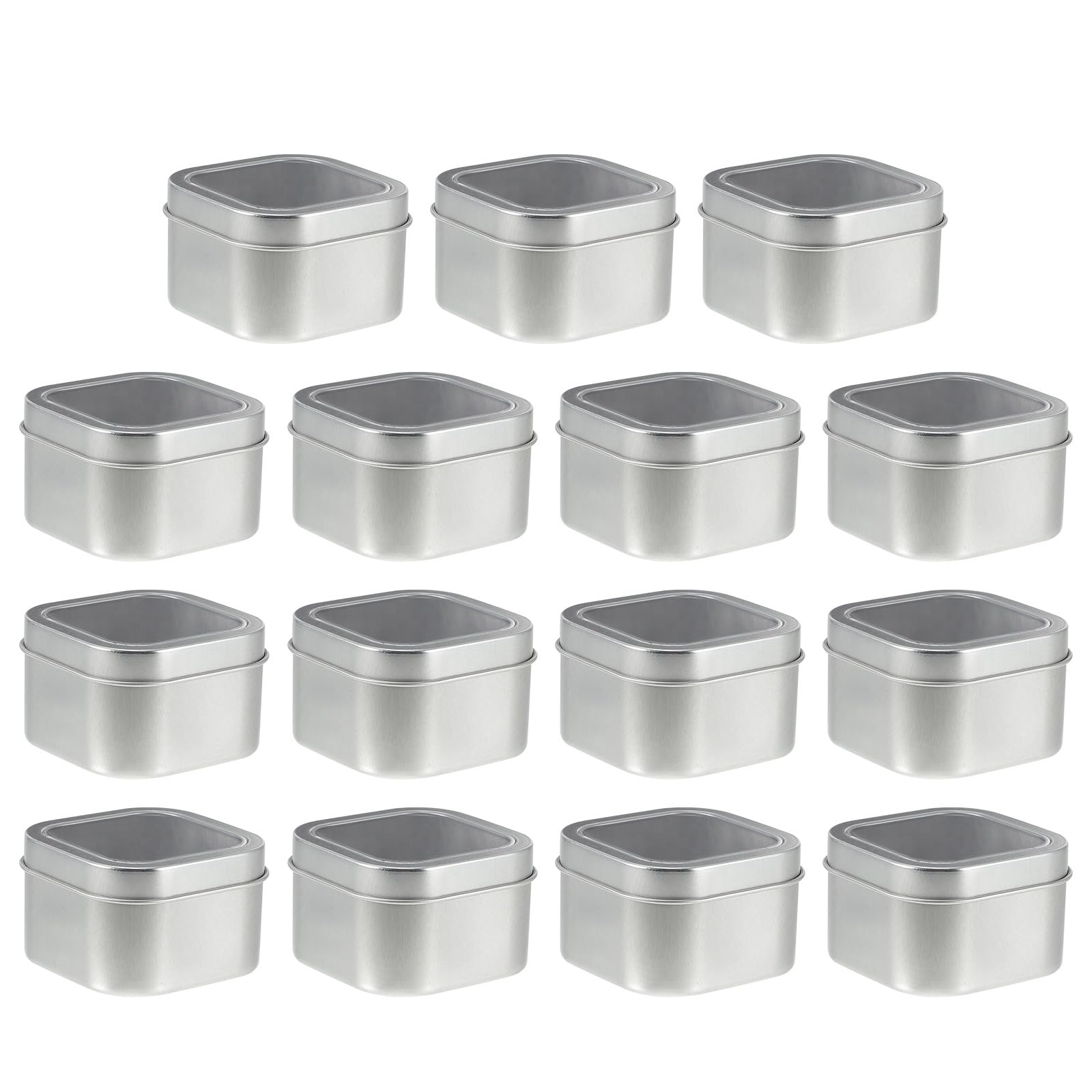 HANABASS Contenitori in Latta Quadrati 15 con Coperchio Trasparente 8 Once Scatole Riutilizzabili per Conservazione e Creazione Candele