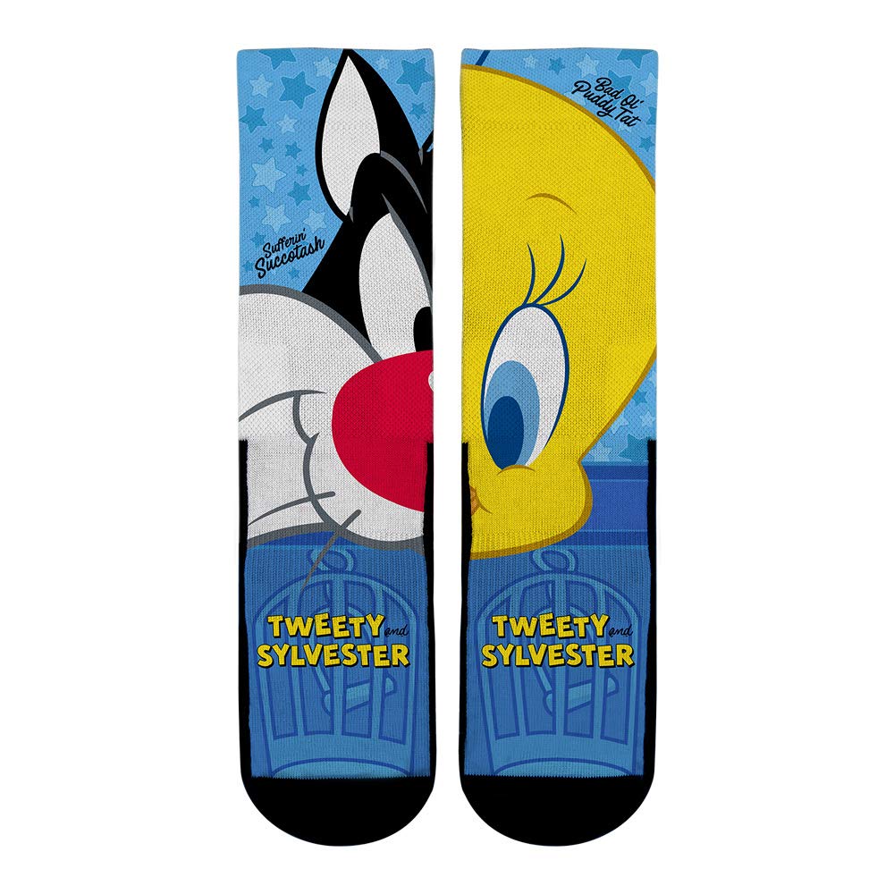 Looney Tunes Premium Cartoon Socks, Sylvester & Tweety - Split Face, Large