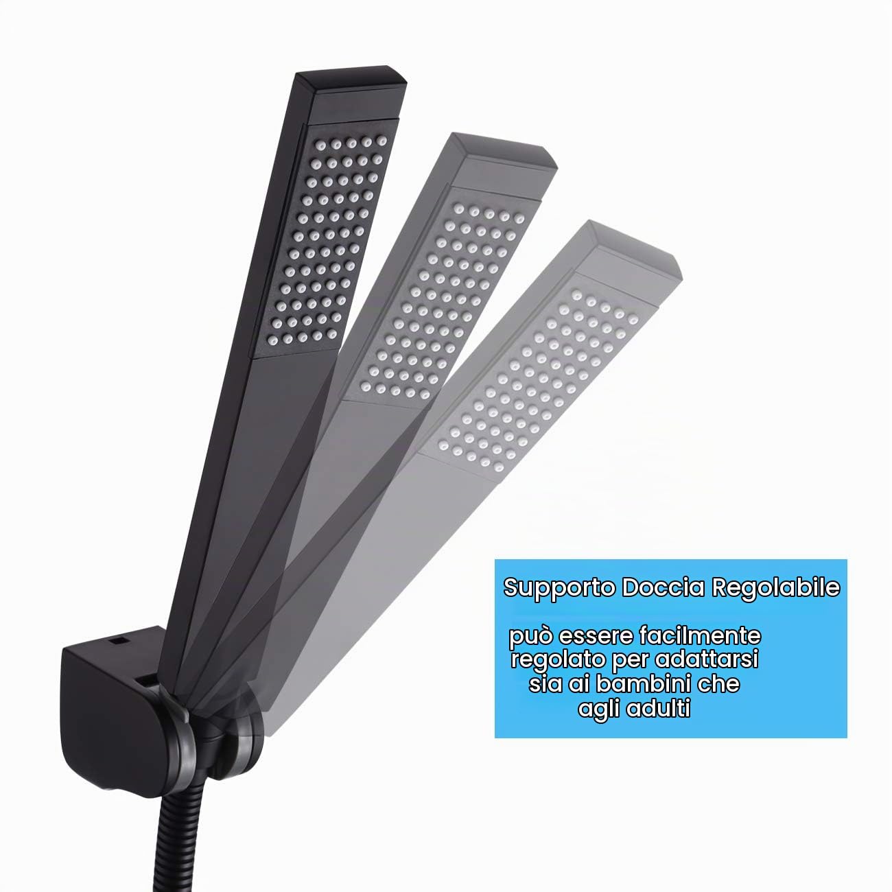 KES Doccetta per Doccia Soffione Doccia Quadrato, Doccino per Doccia con Tubo Doccia e Supporto Soffione Doccia Nero, LP135-BK