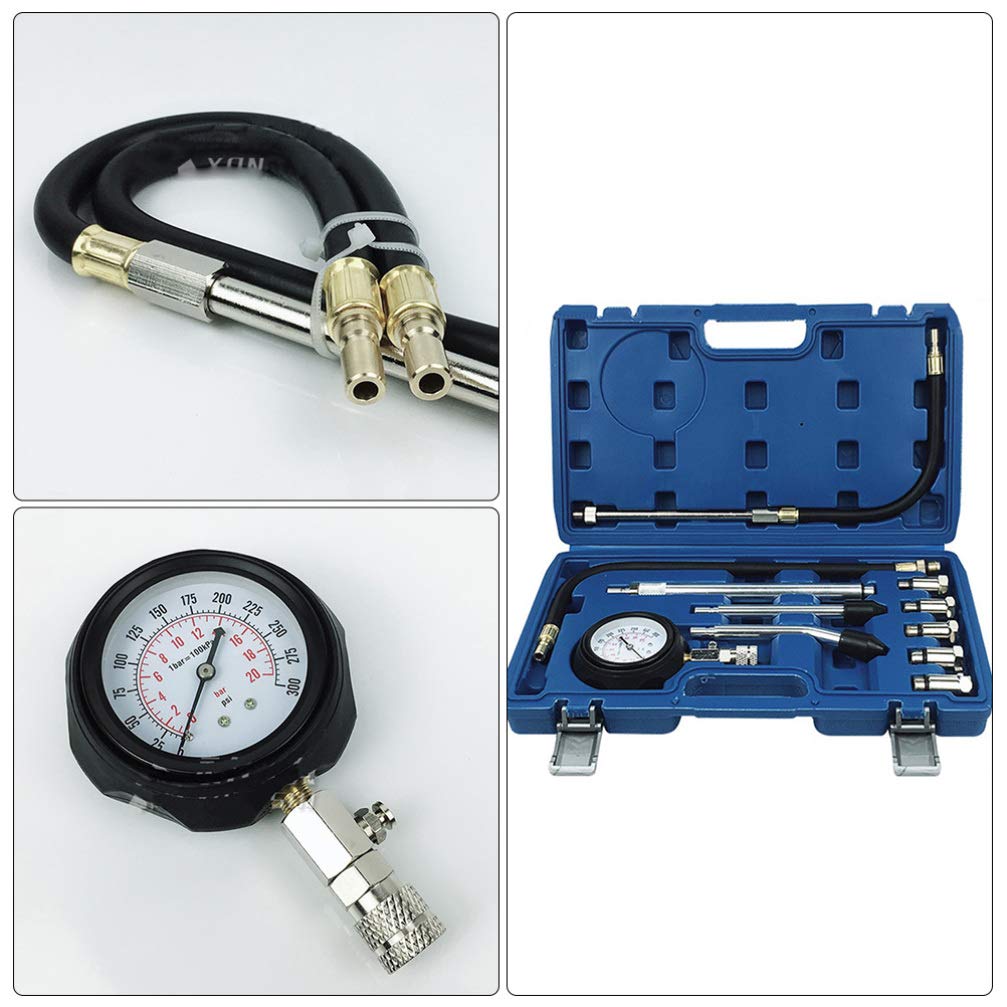 FAVOMOTO 1set Automotive Cylinder Compression Tester Kit for Gasoline Engines Accurate Pressure Measurement Tool for Cars Trucks and Motorcycles Includes Multiple Adapters for Versatile Use