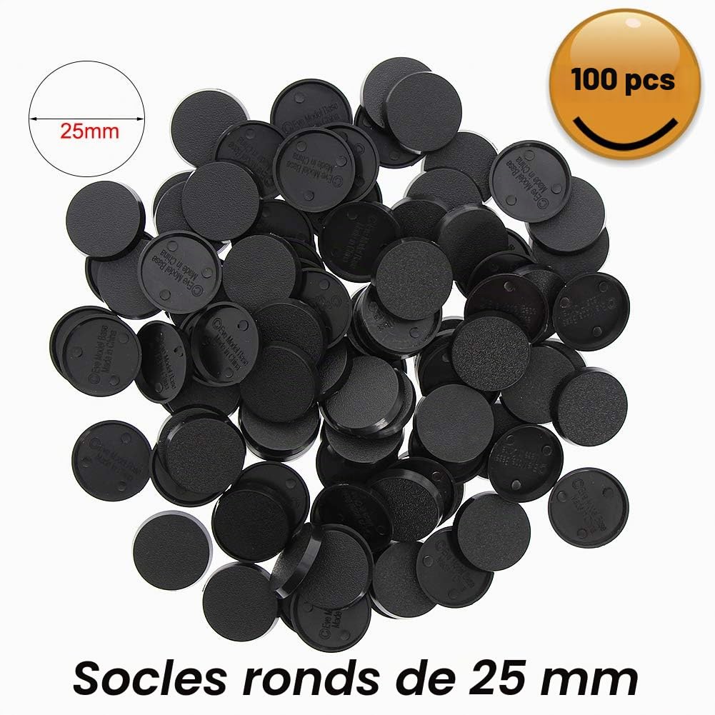 Evemodel Lot de 100 bases rondes en plastique de 25 mm pour jeux de guerre