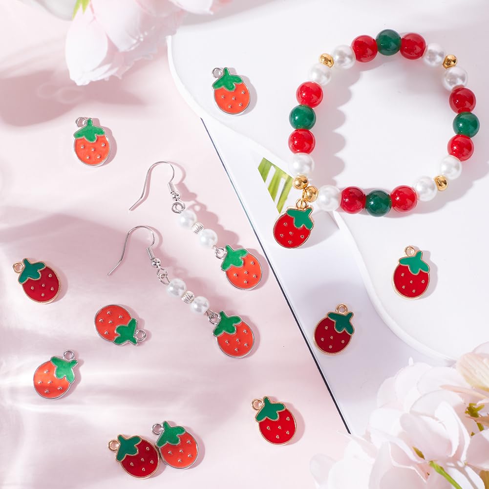 SUNNYCLUE Strawberry Charms Bulk - 50Pcs 5 Colors Enamel Fruit Charms For Jewelry