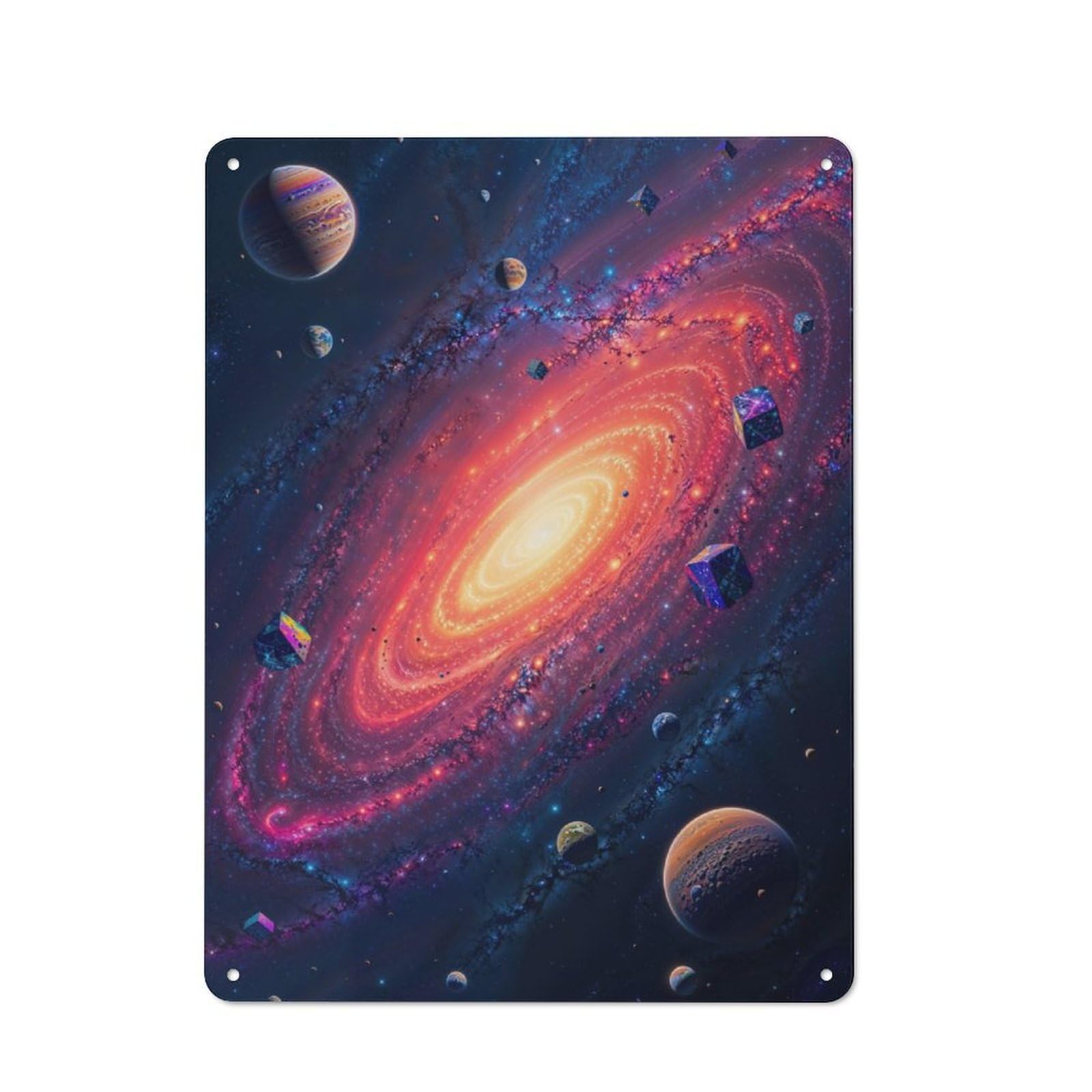 Junmoney Cosmic Galaxy With Cubes Industrial-Style Metal Sign 40X30cm For Home Bar Wall, Housewarming Wall Decor For People Furnishing Home Bar
