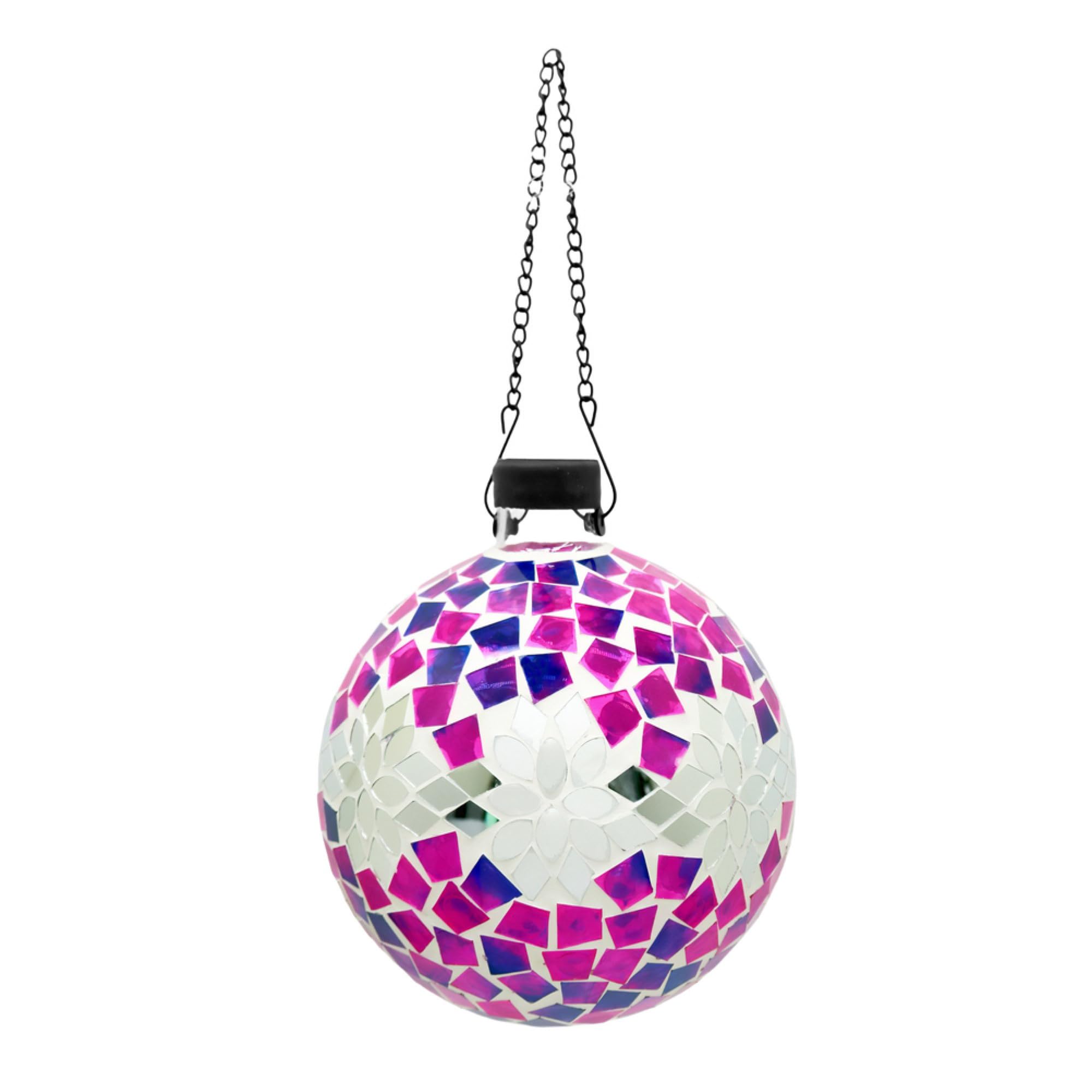 Very Cool Stuff Silver & Pink Floral Tile Gazing Globe, 10 inches - Handcrafted Mosaic Glass Décor with Hanging Chain for Garden, Patio & Home-image-32