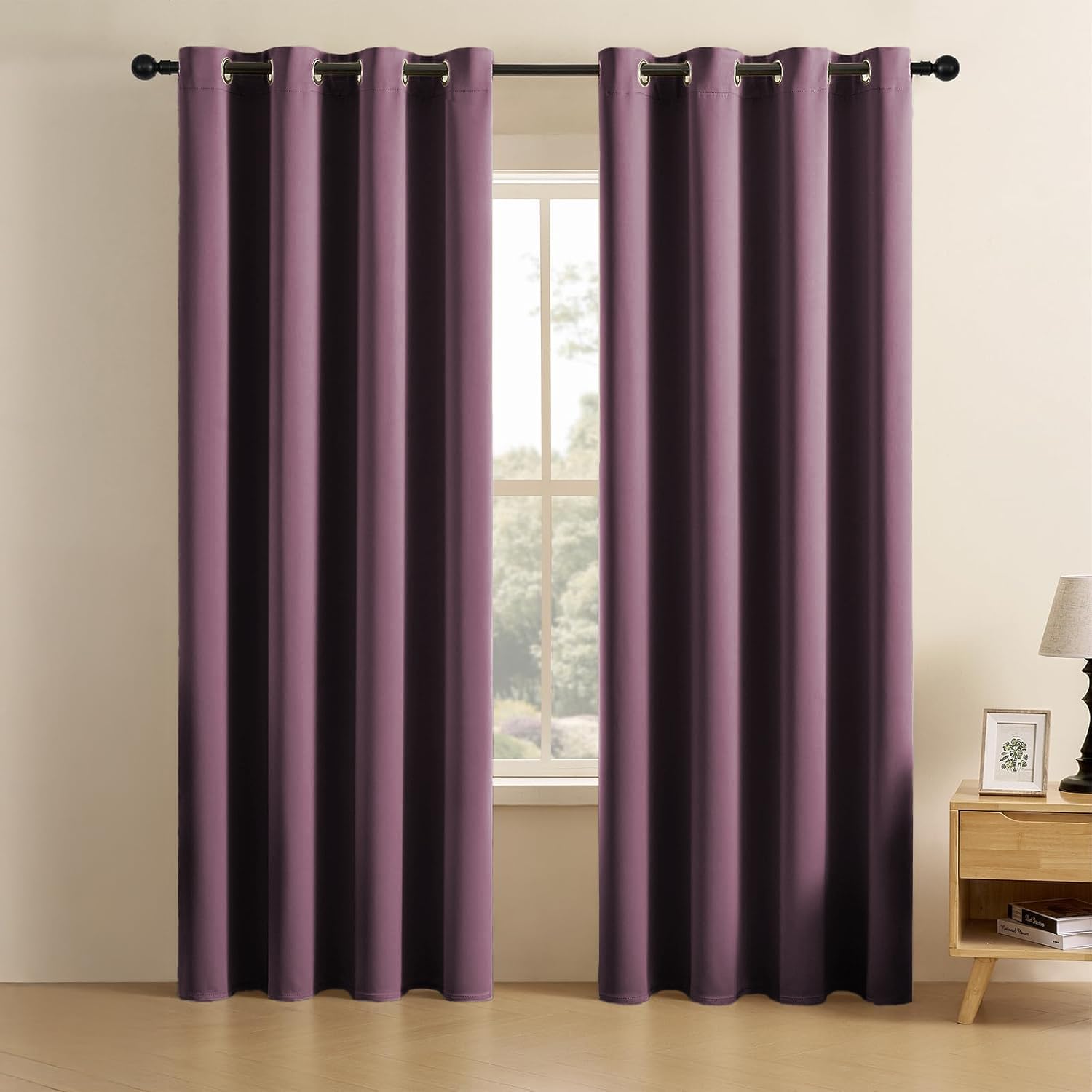 LINENWALAS 100% True Blackout Solid Curtains (6 Feet) - Set of 2 Panels | Complete Light Block | Thermal Insulated & Noise Reducing Room Darkening Curtains for Living Room & Home Décor (Lilac)