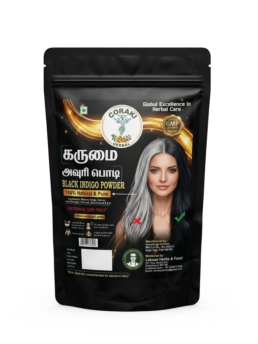 Black Indigo Powder, Herbal Hair Colour, Natural Black, Pouch, Grey Coverage, All Hair Types, 1 Pack, 50 g, Chemical-Free, with Henna, Bhringraj, Fenugreek and Indian Gooseberry-picture-23