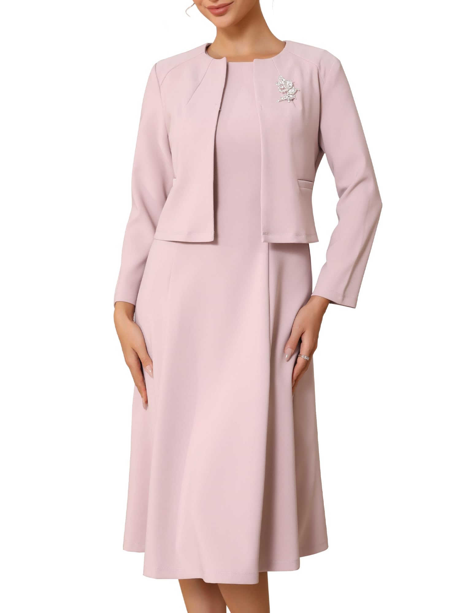 Women's Wedding Guest Suit Dress Two Pieces Sets Formal Sleeveless Dress and Crop Blazer Shrug-image-42
