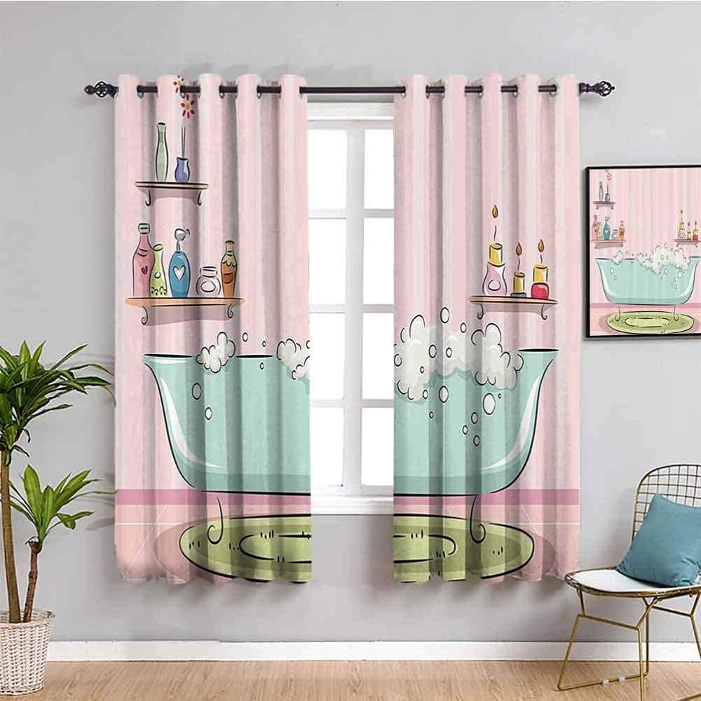 WYH-YW 3D Blackout Curtains For Bedroom Super Soft Curtains Pink bathroom bathtub cartoon 145x245cm 2 Panels Polyester Noise Reduction Thermal Insulated For Kids' Room Living Room Home Decoration