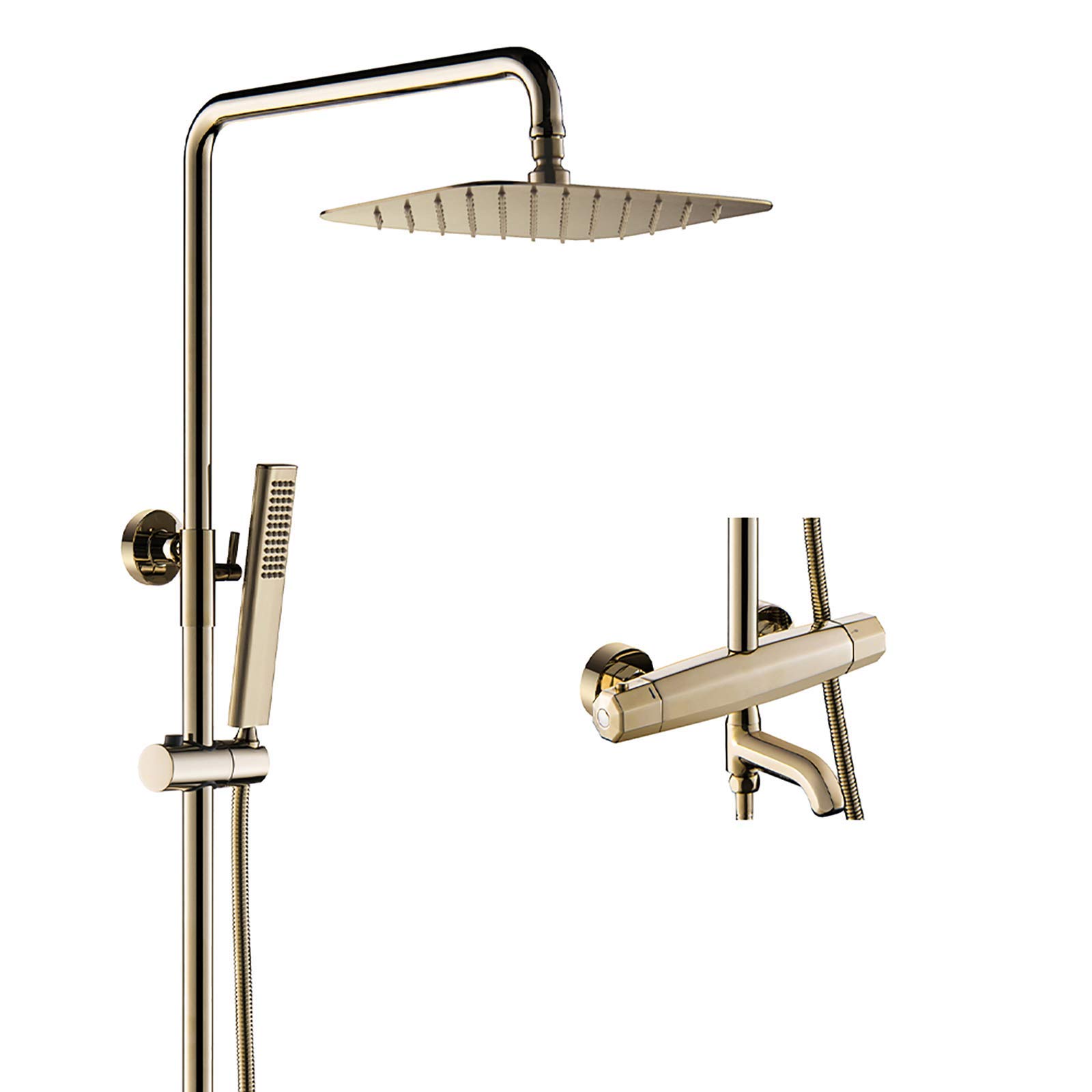 CWCQGH Thermostatic Shower Combo Set Wall Mounted Gold Bathroom Shower Faucet Set with Rainfall Shower Head, Brass Handheld Shower, Bathtub Faucet