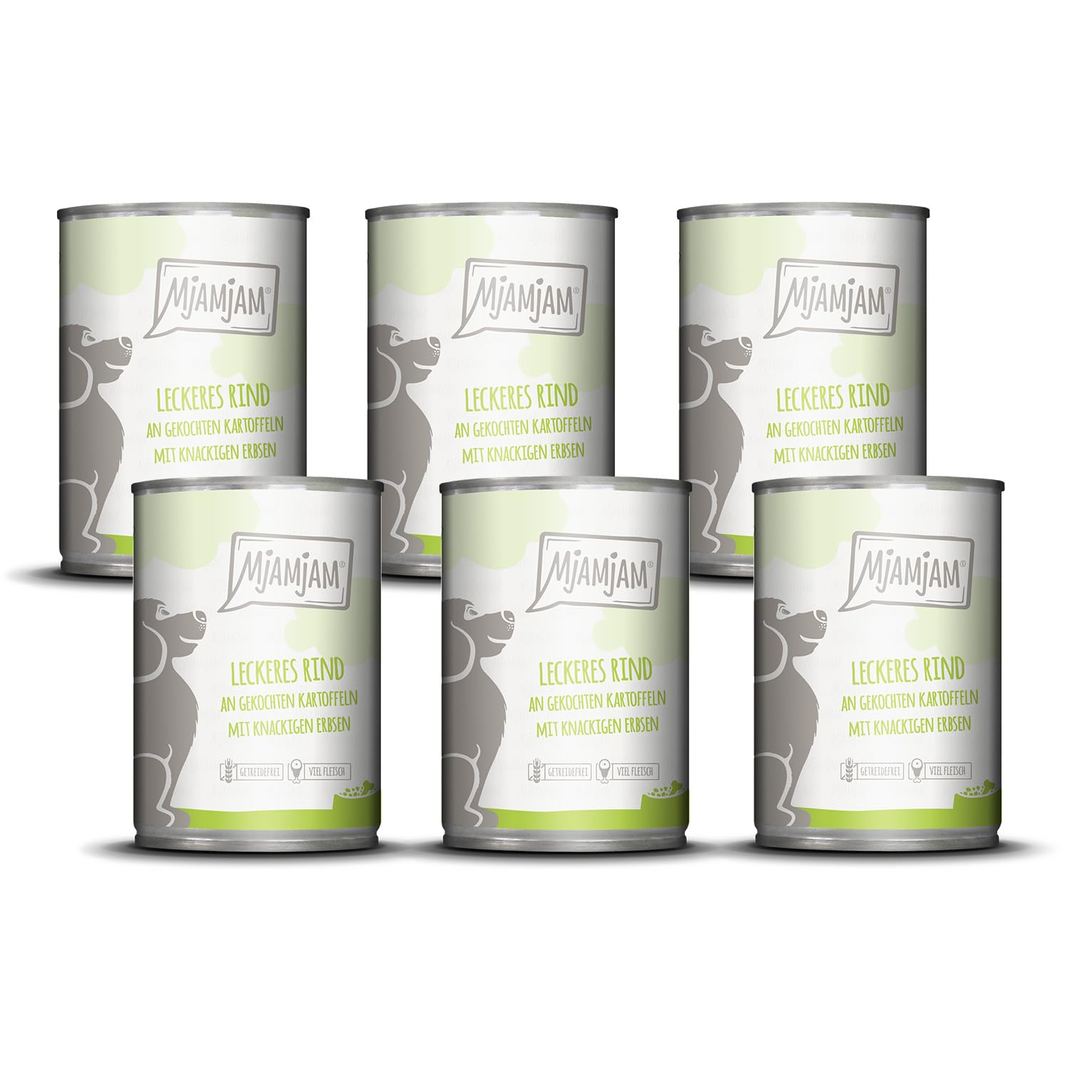 MjAMjAM - Premium Nassfutter für Hunde - leckeres Rind an gekochten Kartoffeln mit knackigen Erbsen, 6er Pack (6 x 400 g), naturbelassen mit extra viel Fleisch