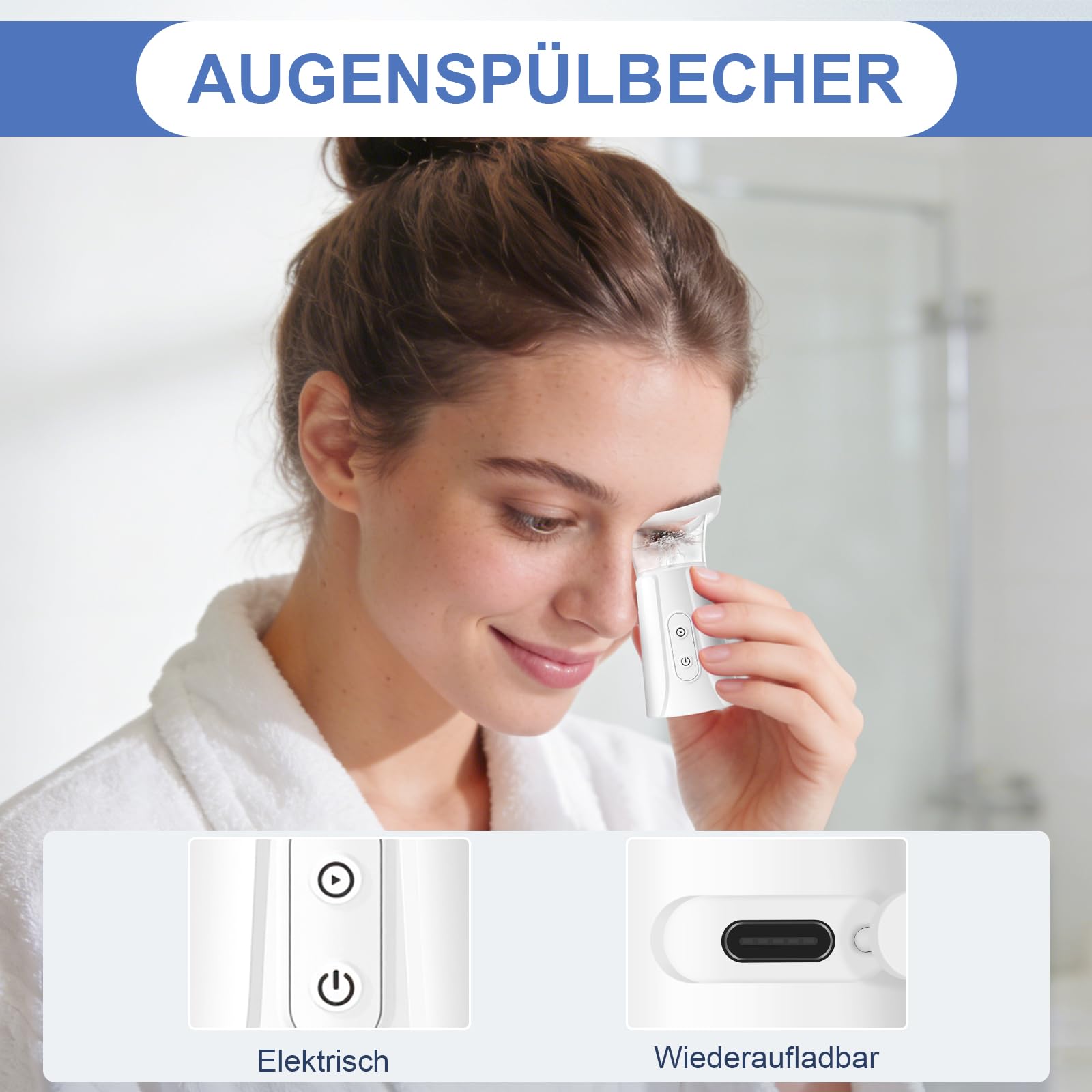 FERNIDA Elektrischer Augenspülbecher, Tragbare Augen Bade Tasse, Wiederverwendbar Augenbadewanne für Beruhigung müder Augen Sauberer Augenstaub Make up Reizstoffe, Weiß
