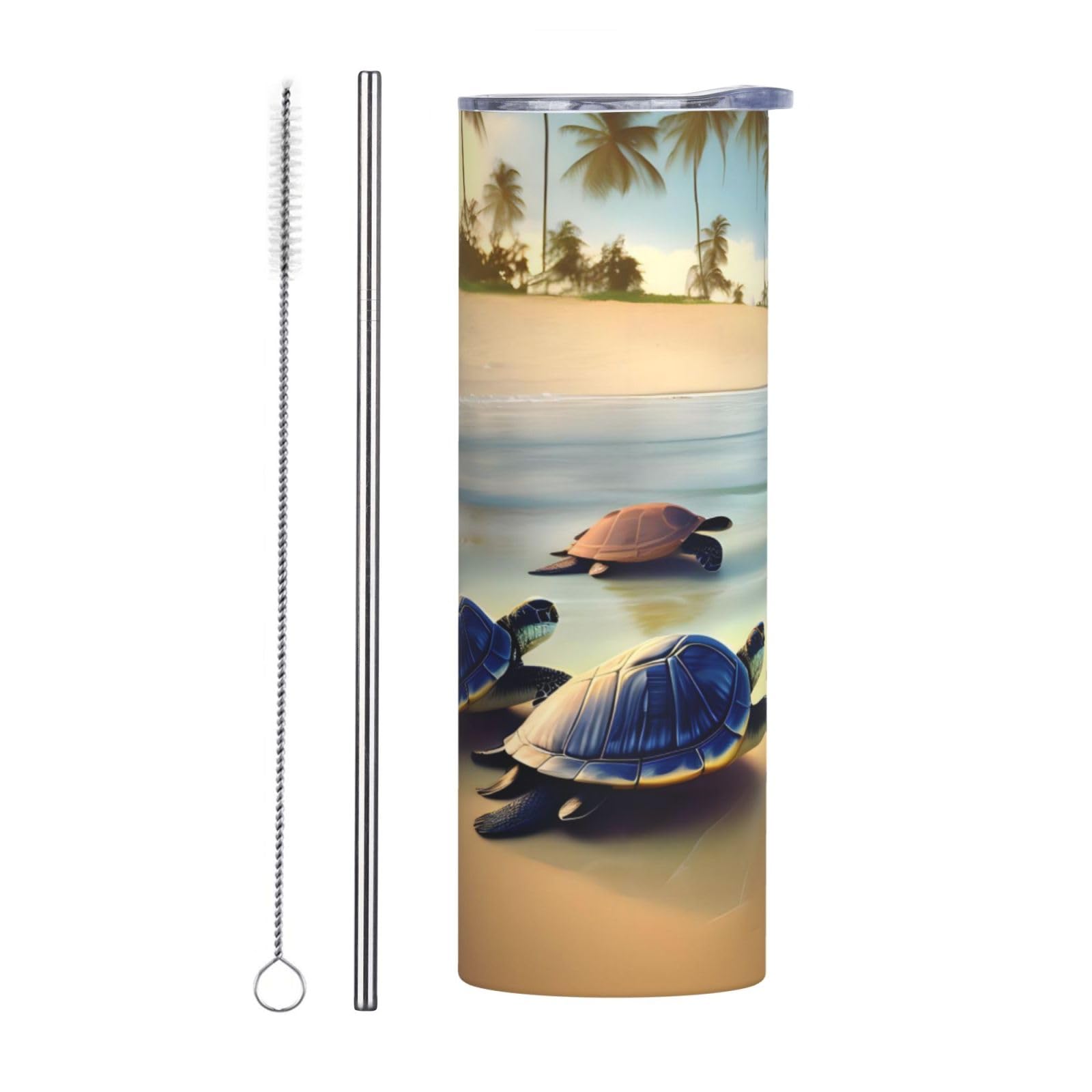 Mug isotherme tortue de plage en acier inoxydable 591 ml avec paille incluse