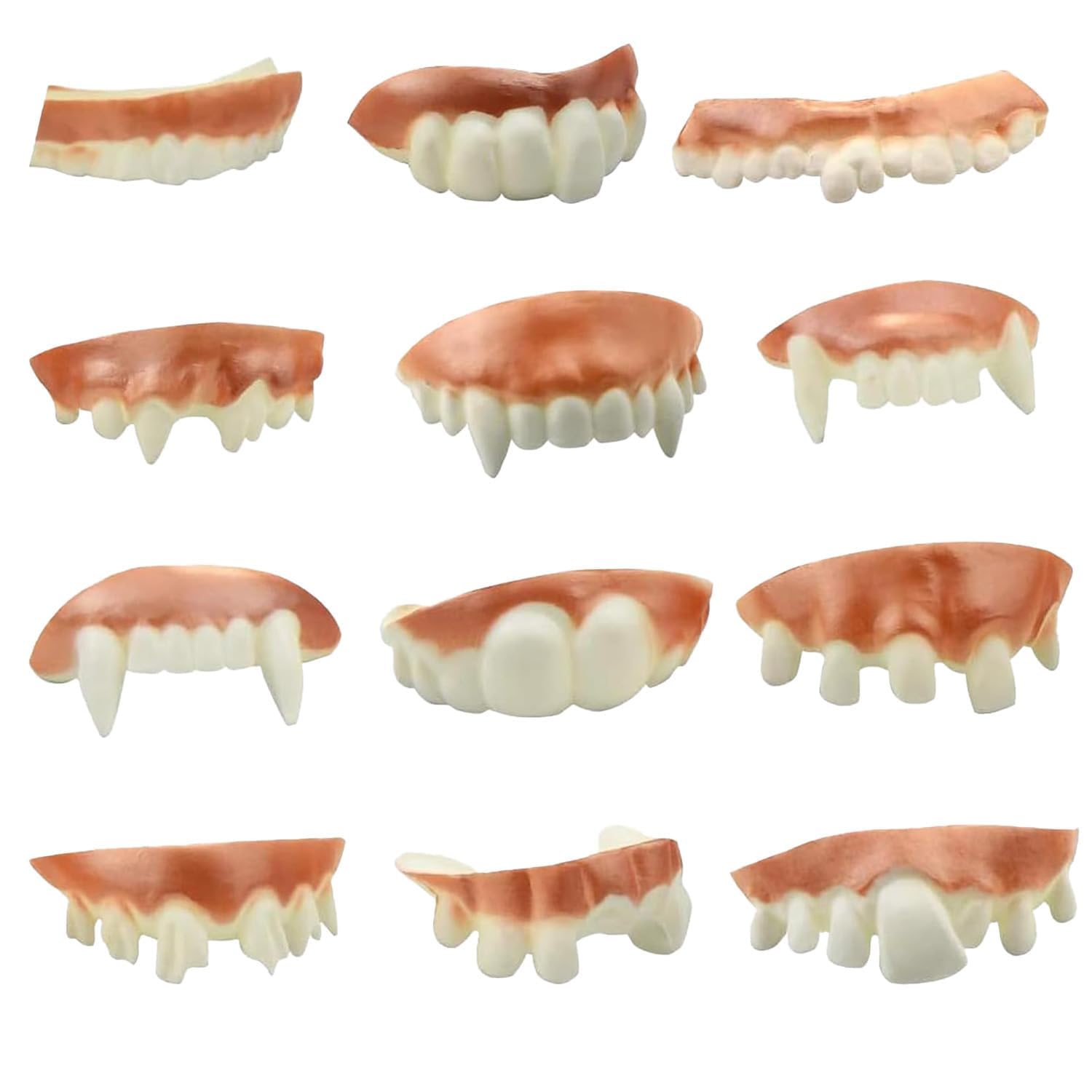 12 Pieces Funny Fake Teeth, Halloween Demon Teeth Funny Bob Teeth Halloween Vampire Teeth Gnarly Fake Teeth