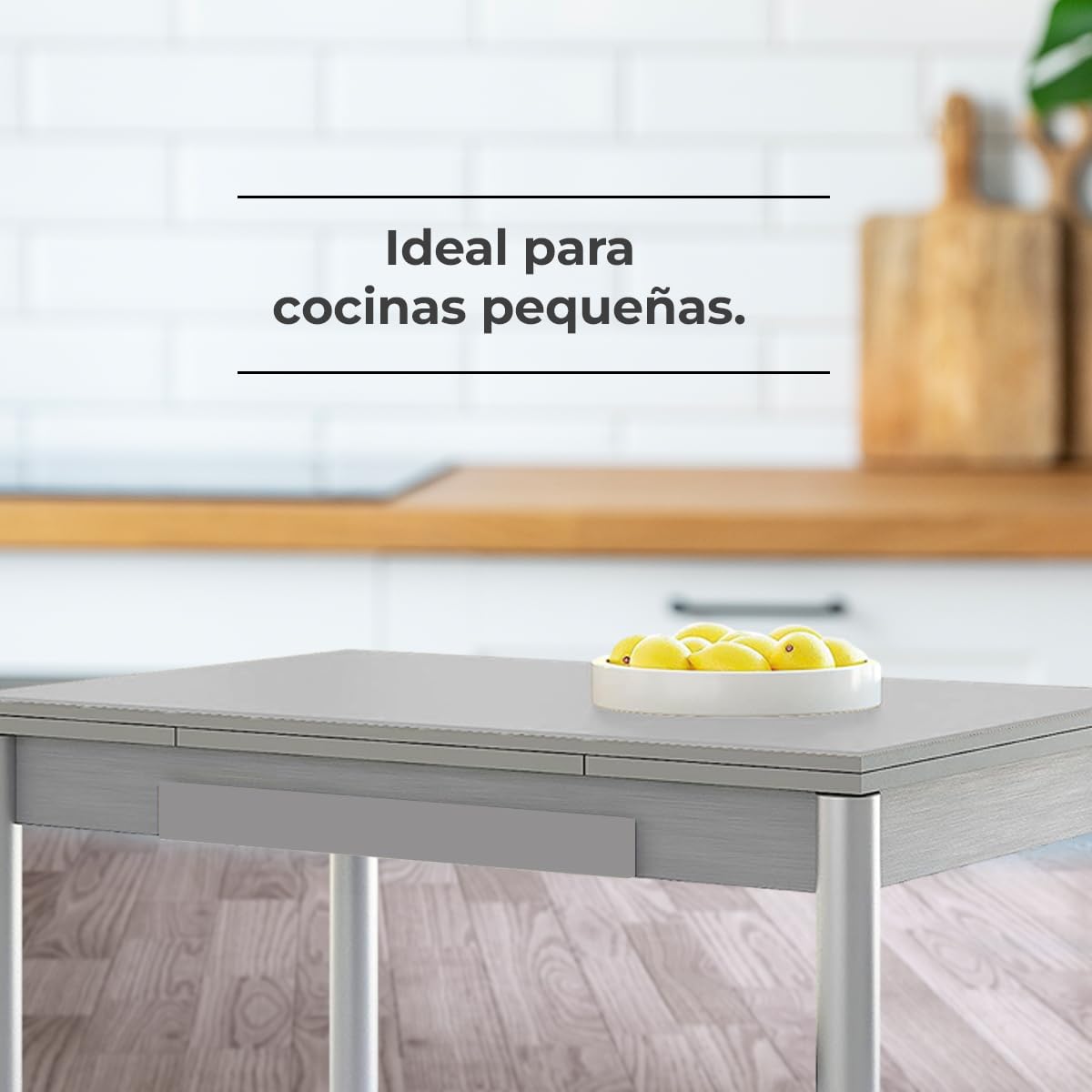 Astimesa - Mesa de Cocina Extensible - Estructura Aluminio Tapa Laminado - Color Gris - Ideal para Espacios Pequeños - Medidas: 90 x 50 cm - Extensible: 140 x 50 cm