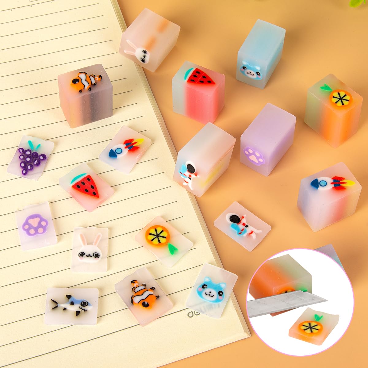 64 PCS Lapices con Gomas Niños Regalo,32 Gomas de Borrar Divertidas kawaii + 32 Lapices Triangulares Niños,Regalos Cumpleaños Niños Colegio,Detalles Regalo Invitados Infantiles