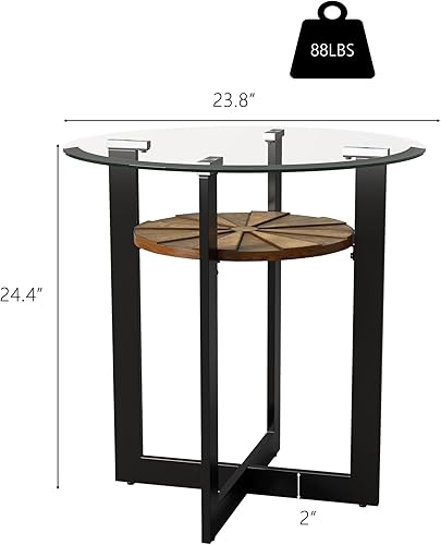 Miniatura 2 de Mesa auxiliar redonda de vidrio negro de 2 niveles, mesa auxiliar circular para sofá con vidrio templado de 0.315 in, mesa de noche transparente con
