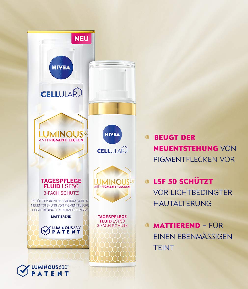 NIVEA Cellular Luminous 630 Anti-Pigmentflecken Intensiv-Serum (30ml) & Cellular LUMINOUS 630 Anti-Pigmentflecken Tagespflege Fluid, 40 ml, feuchtigkeitsspendendes Anti-Pigmentflecken Fluid mit LSF 50