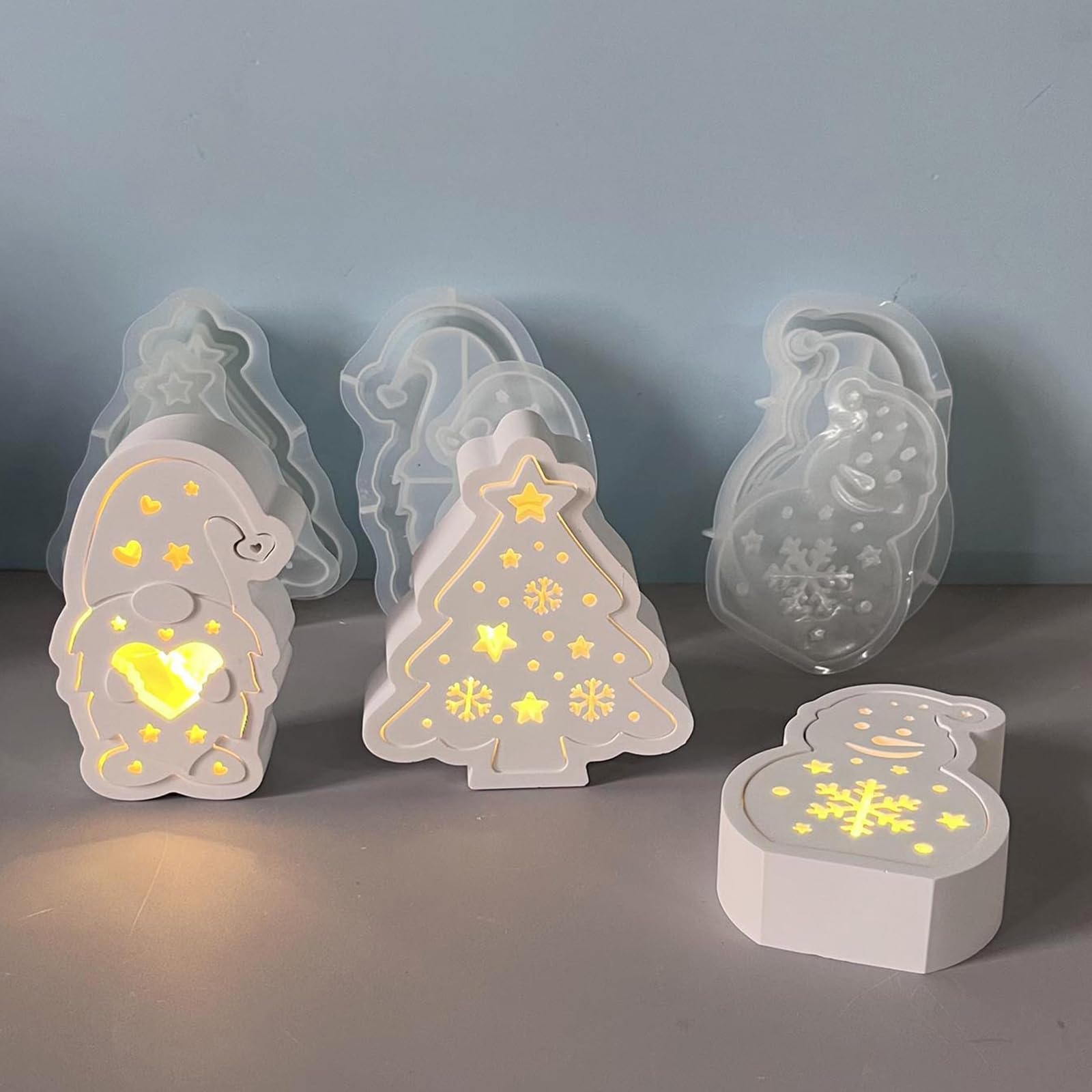 Silikonformen Weihnachten 6-tlg - 3D Gießformen Für Haus, Baum, Wichtel Mit Gips & Harz