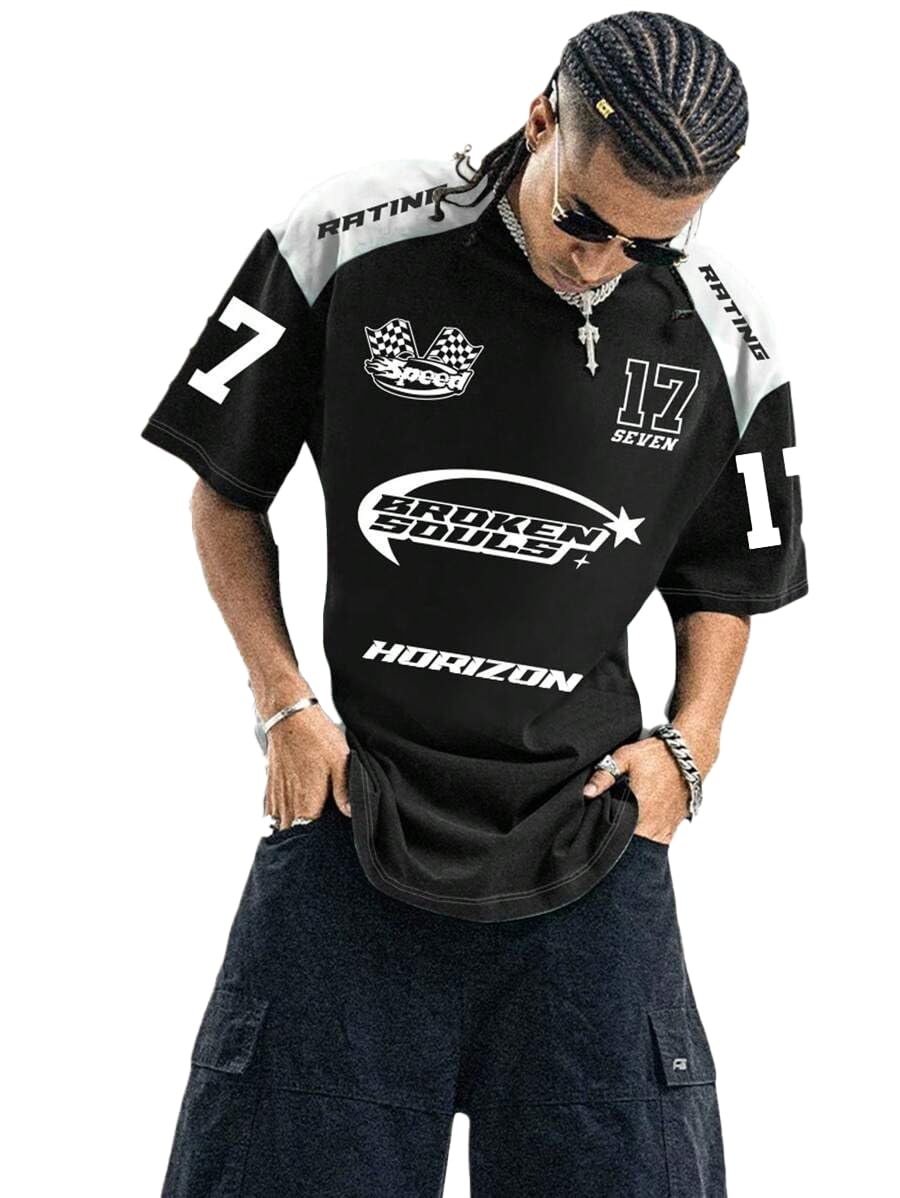 Men Cotton Jersey Aesthetic Oversized T shirt for Mens | Sports Jerseys T-shirts & Half Sleeve Round Neck Printed Tshirt for Men's - Down Shoulder Loose & Baggy Fit Racer T shirts for Man-image-26
