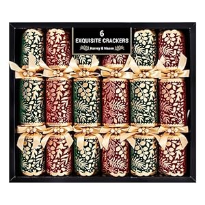 Harvey & Mason 6 Exquisite Flock Christmas Crackers – Deluxe Premium Red Green Gold Foliage Design, Xmas Dinner Party Celebration Recyclable