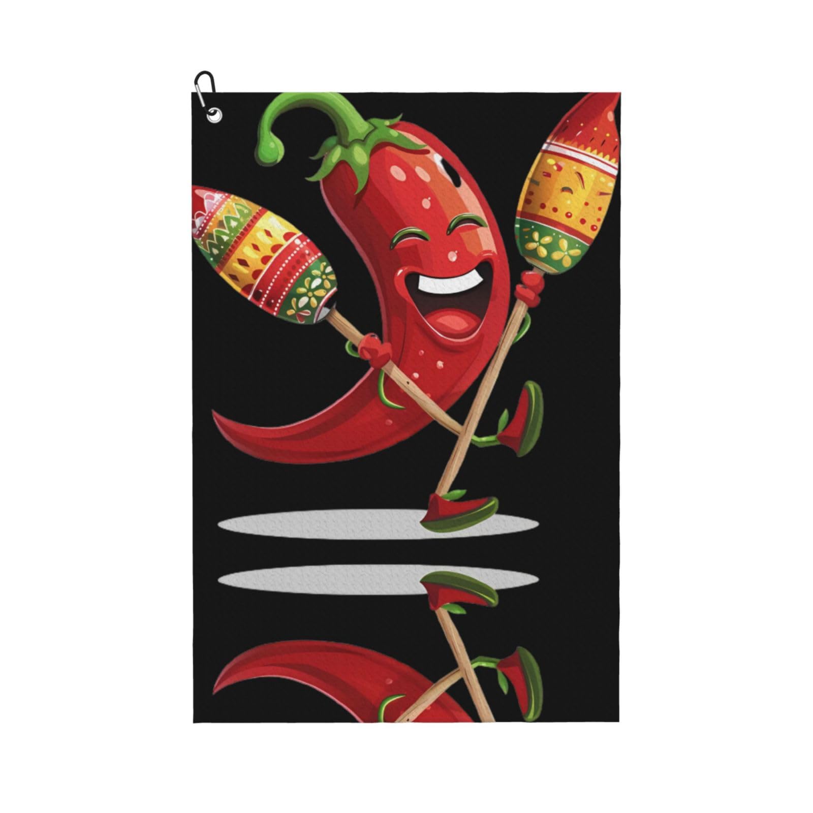 peiyeety Smiling Chili Pepper Maracas Microfiber Golf Towel with Carabiner Clip, 16x24 Inch Absorbent Waffle Weave Towel for Golf Bags