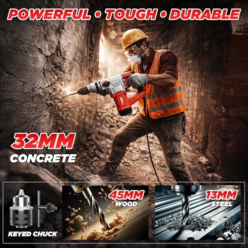 Image of IBELL IBL RH32-50 1500W Rotary Hammer Drill | 6J | SDS Plus 28mm Heavy Duty Concrete Drilling Machine | 950 RPM, 4500 BPM | 3 Mode Drill, Hammer & Chisel | Anti-Vibration | 4.9 kg - 6 Months Warranty