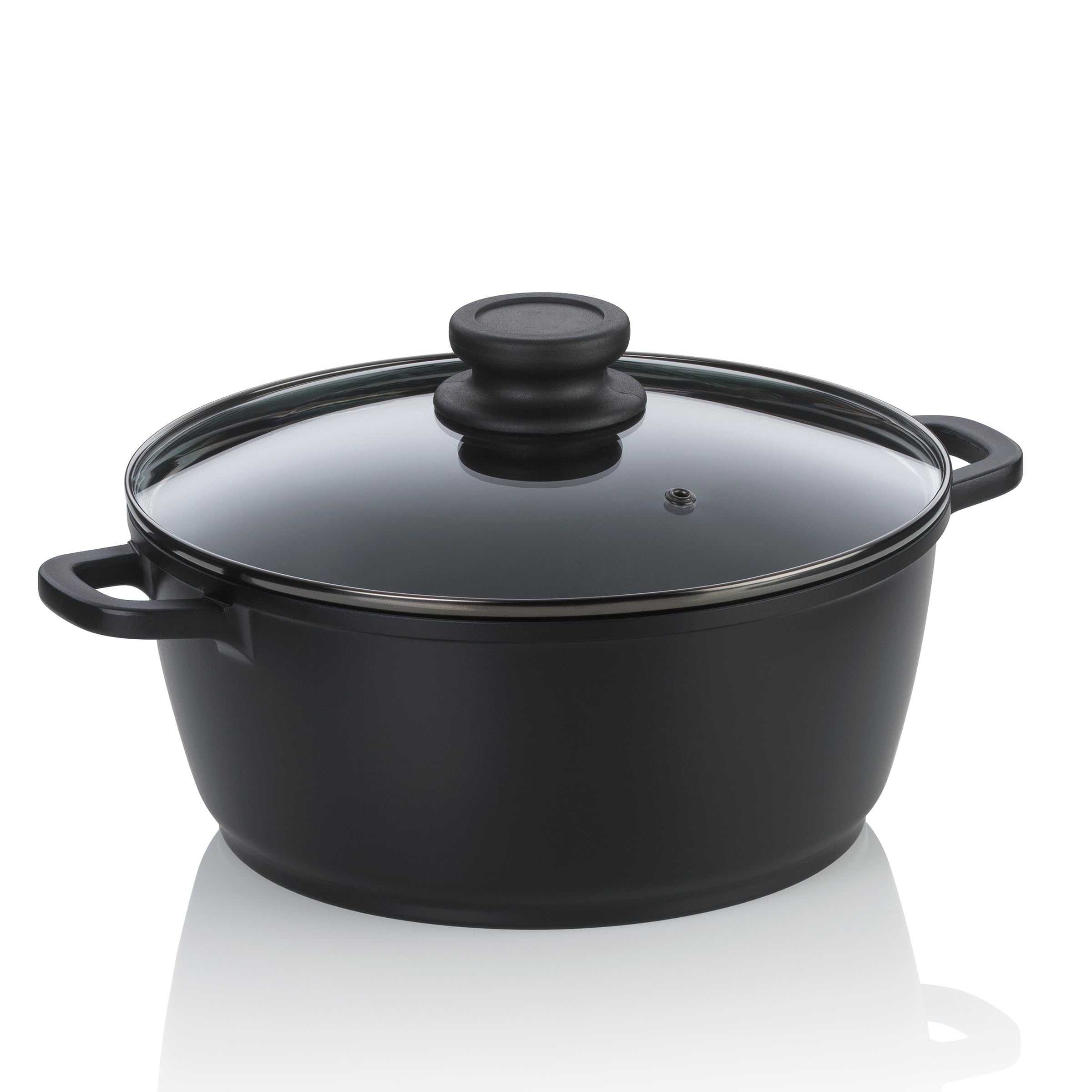 Kela Black Meat Pot 24 Cm With Glass Lid Atura, Cooking Pot Large 3.2 Litres, Pot Induction, Cast Aluminium Ceramic Coated, Pfas Free,