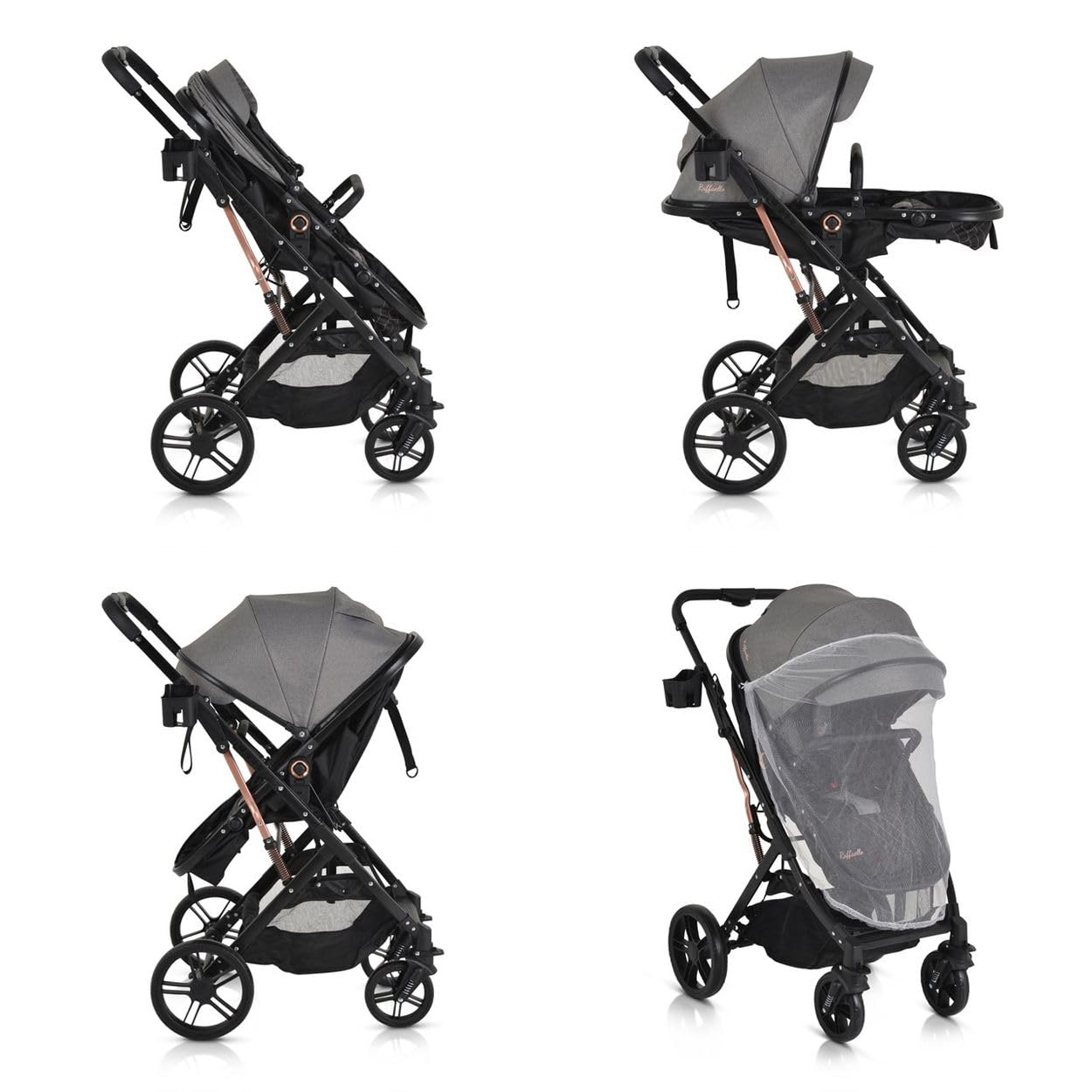 Moni cochecito Rafaello 2 en 1, convertible, asiento deportivo, cubrepiés, bolsa, colores:canoso