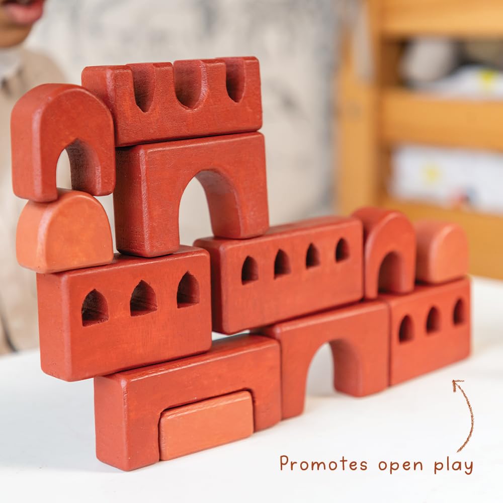 GUBBACHHI Wooden Stacker Toy | Natural Mango Wood | Handmade and Handpainted in India | Puzzle | Toy for Gifting | Birthday Gift for Boys & Girls | Age (2 Years +) (RED Fort) 2