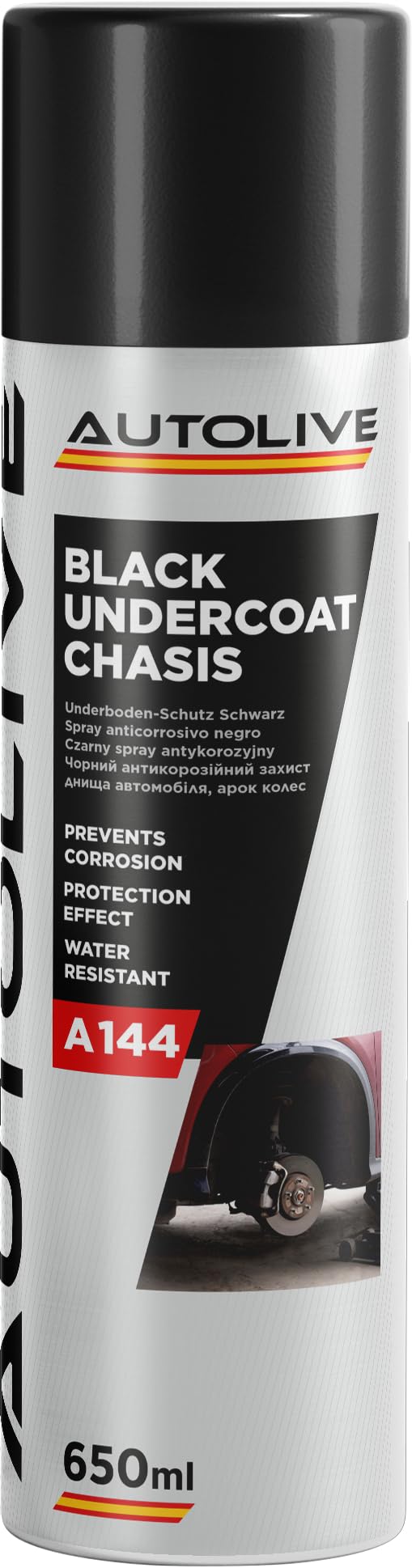 AUTOLIVE Antigravilla para Coche Pack de 6 – Spray Negro de Protección para Bajos, Chasis y Pasos de Rueda – Efecto Anticorrosión y Antirruido Spray 650 ml