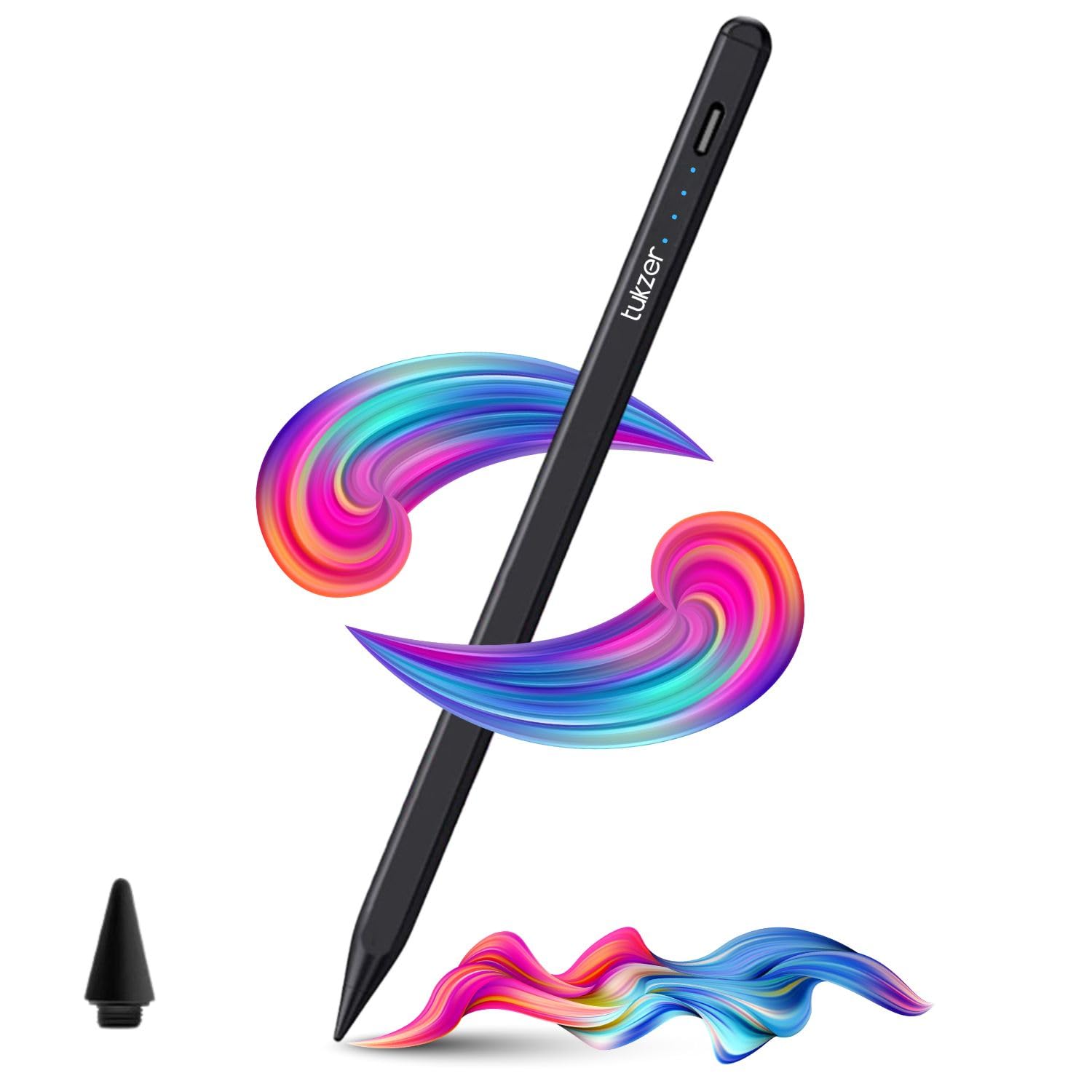 Tukzer Active 2nd Gen Stylus Pen iPad Pencil | Palm Rejection, Tilt Sensor, High Precision| for only iPad 2018 Onwards iPad(6/7/8/9/10) Air(3/4/5) Pro11(1/2/3/4) Pro12.9 (3/4/5/6) Mini(6/5) (Black)