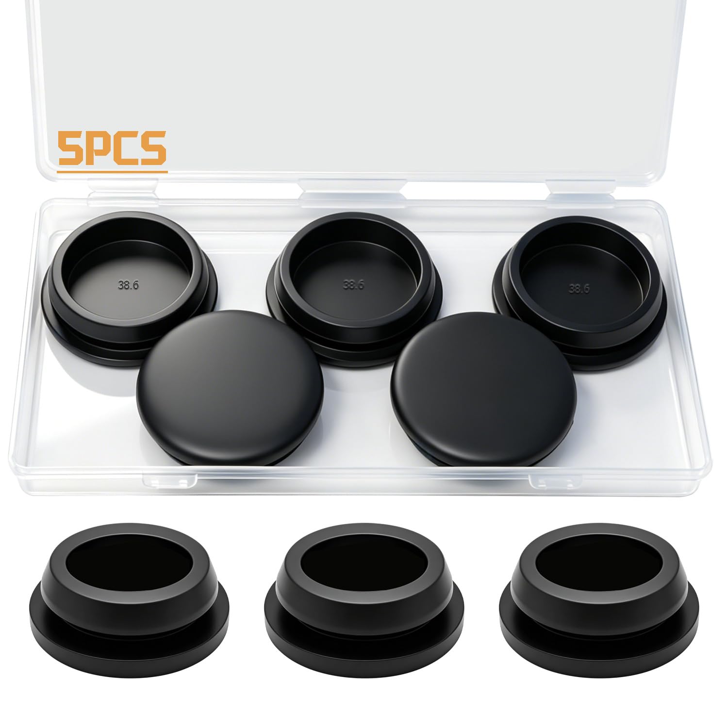 5PCS 38.6mm Rubber Plugs for Holes Black, 1-1/2" Silicone Plug for Round Holes DD044-38.6B