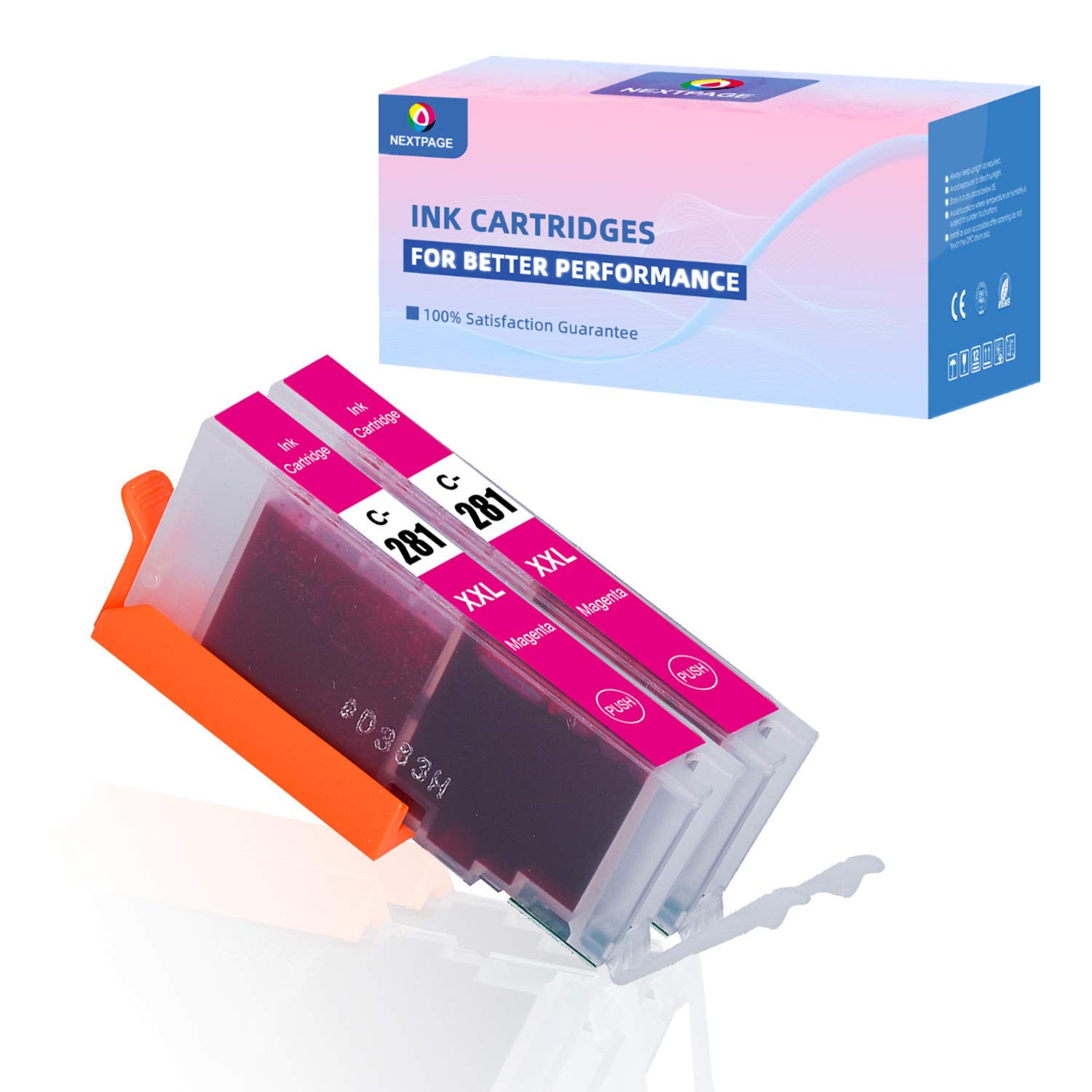 NEXTPAGE Compatible Canon CLI 281 CLI-281 CLI-281 XXL Magenta Ink Cartridges Work with Pixma TS6120 TS8120 TR7520 TR8520 TS9120 TS6220 TS8220 TS9520 TS9521C, Canon Ink Cartridges 281xxl Magenta 2 Pack