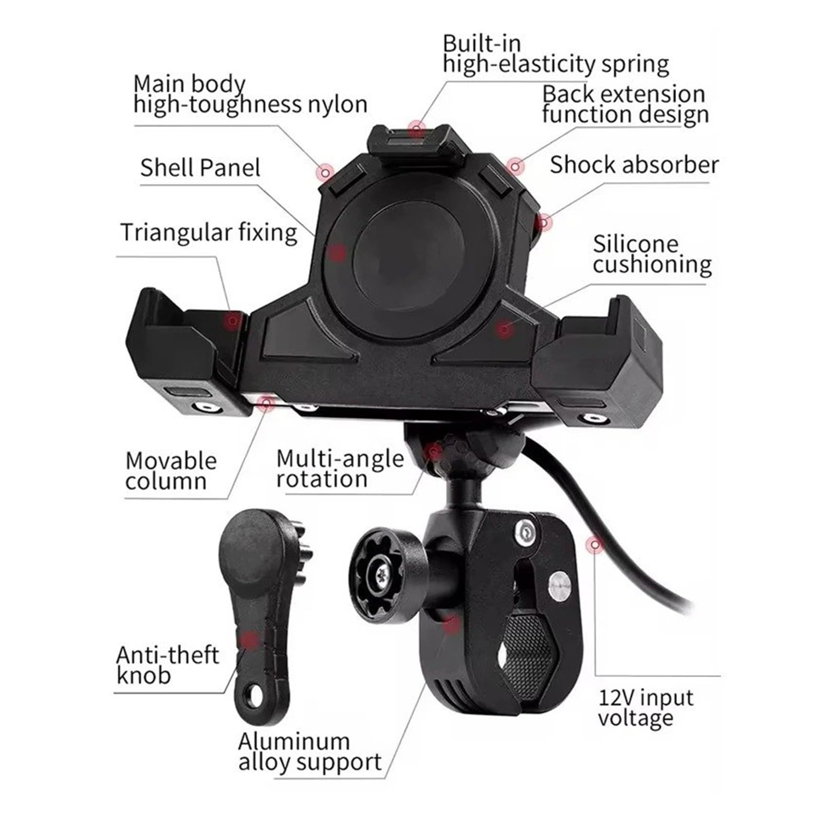 Support GPS Moto Support Triangulaire Fixe, Chargement sans Fil, Navigation, Téléphone Portable Absorbant Les Chocs pour Moto en Extérieur