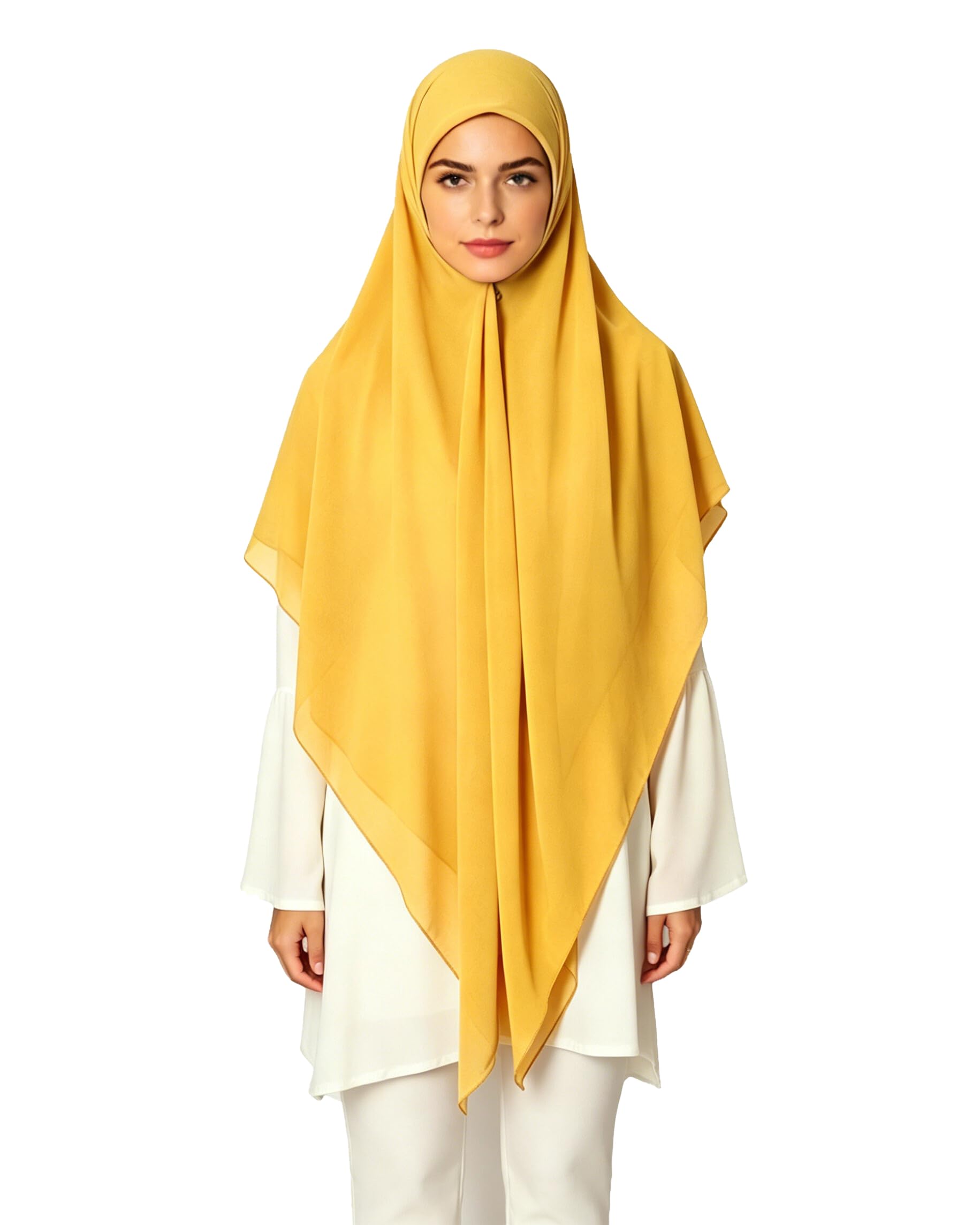 Lina & Lily Premium Chiffon Hijab Head Scarf Shawl Wrap for Muslim Women Square 145 x 145cm (Mustard Yellow)