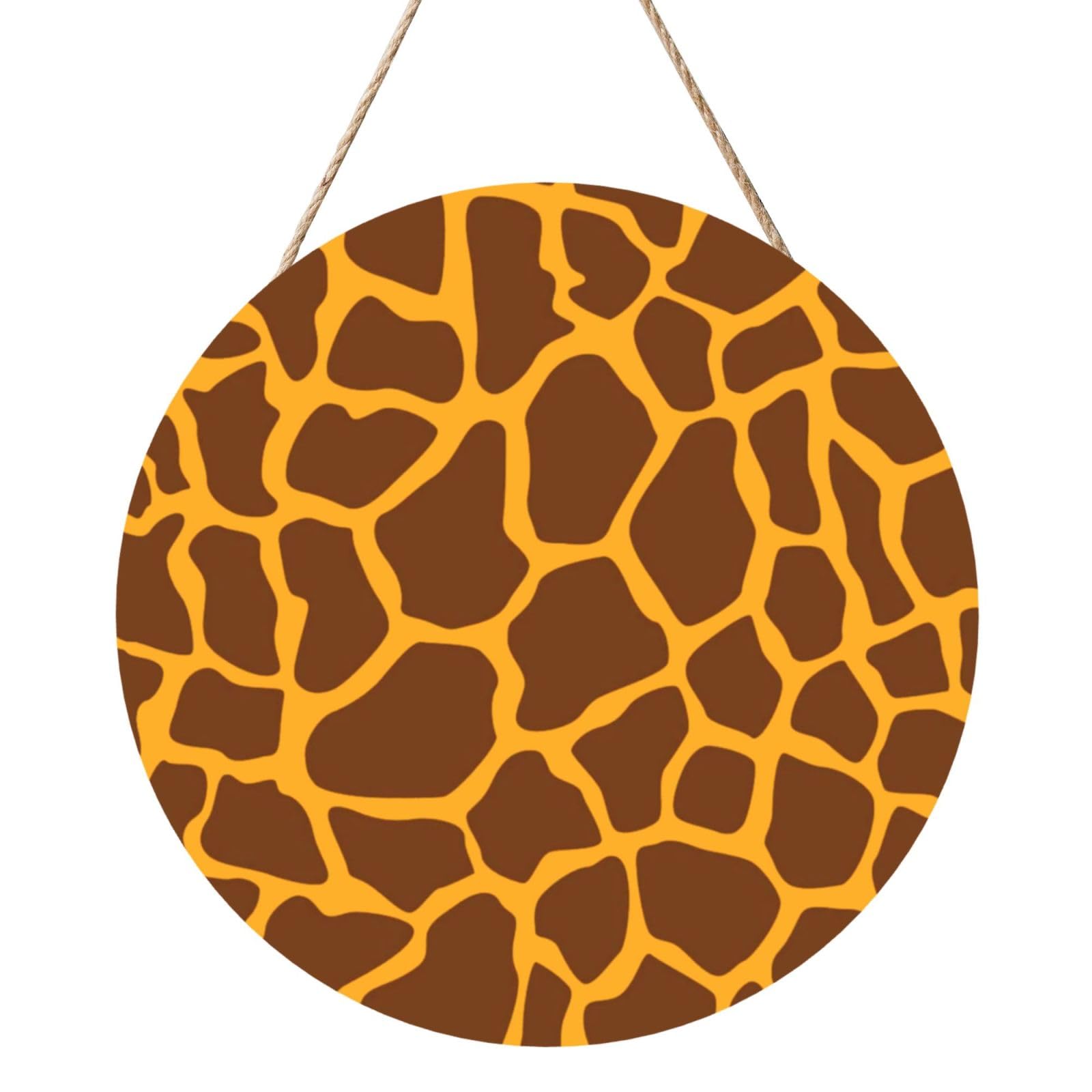 InOmak Giraffe Print, Round Wood Panel Painting 12 in, Wall Hanging Painting For Home