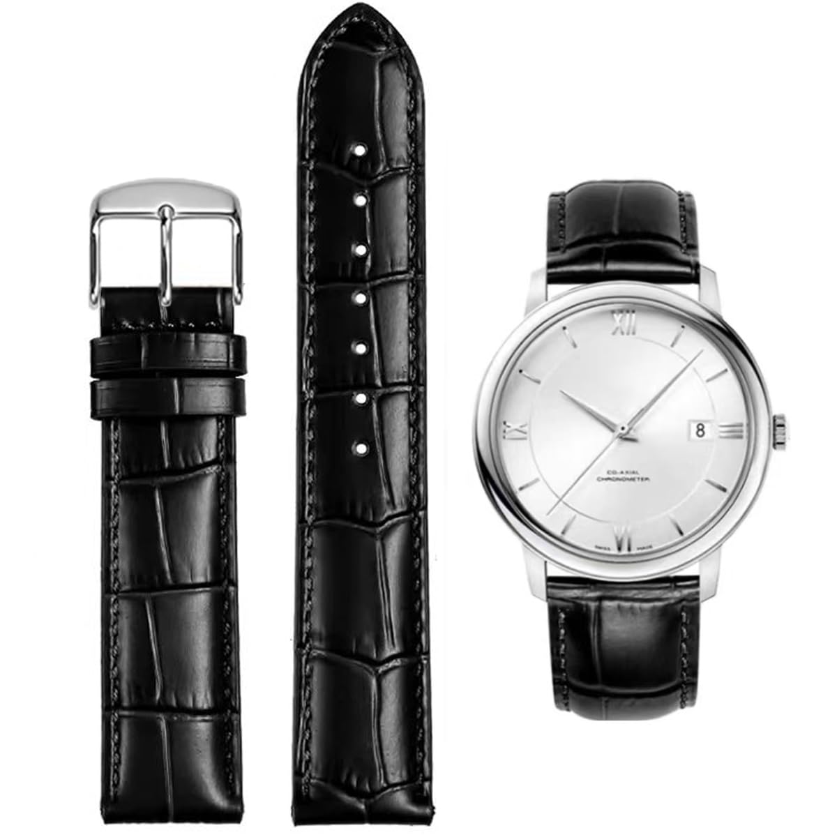 HEYOZURY Watch Bands Genuine Leather Embossed Alligator Grain Calfskin Replacement Strap for Women Men Bracelet Choose Color Width 16mm 17mm 18mm 19mm