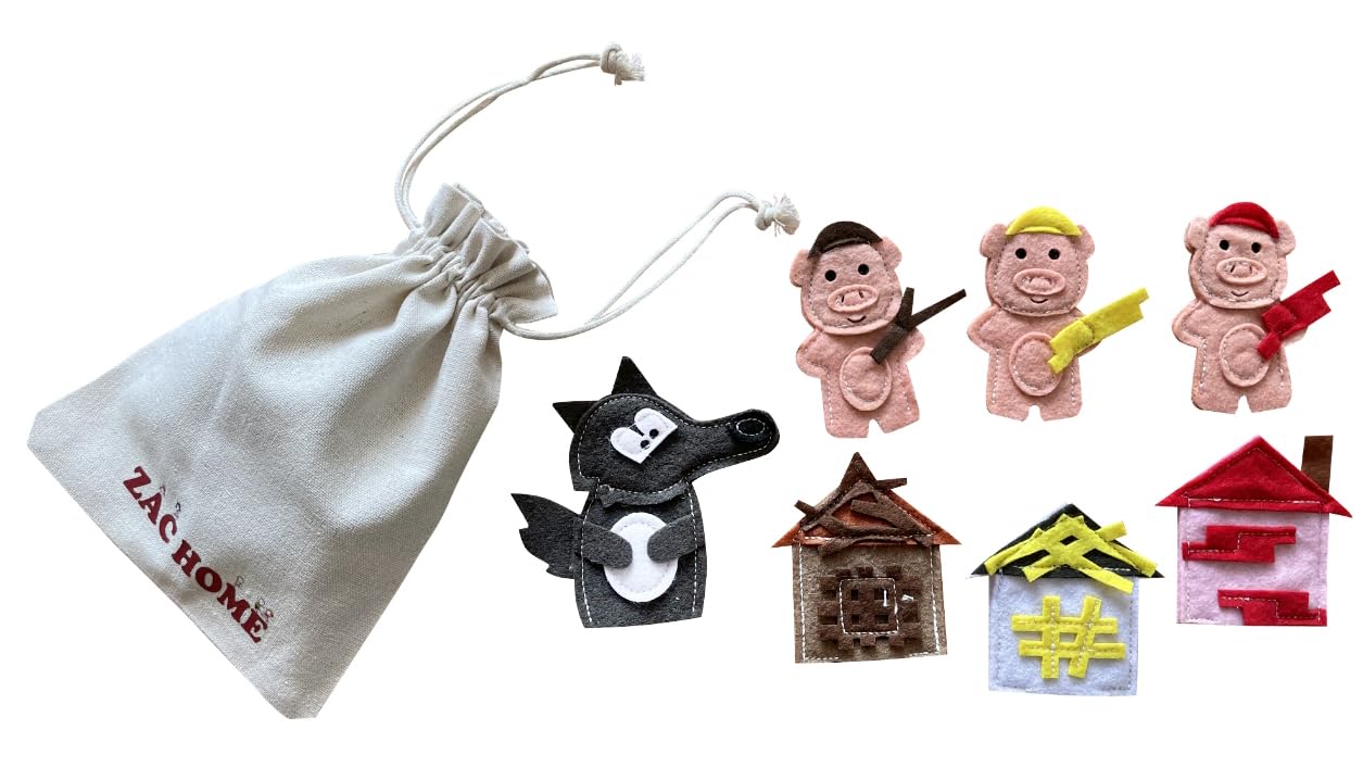 Three Little Pigs Finger Puppet Set: Storytime Fun for Kids SET OF 7, Miniature