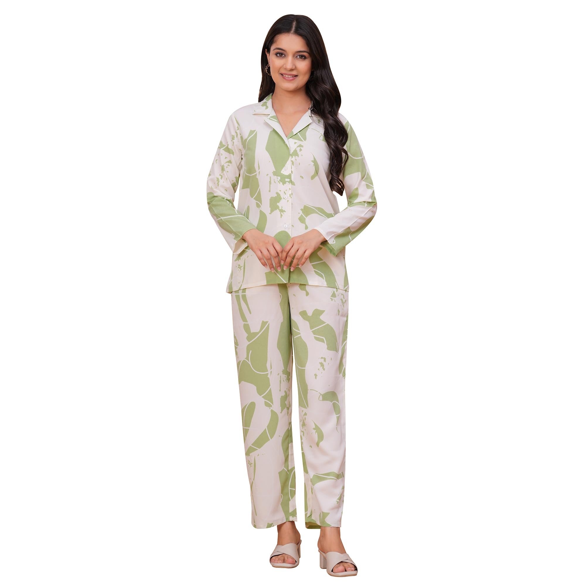 gajanad artistry Women's Geometric Co-ords Set, Libra Crepe, Cameo Color, Night Suit for Womens and Girls-picture-50