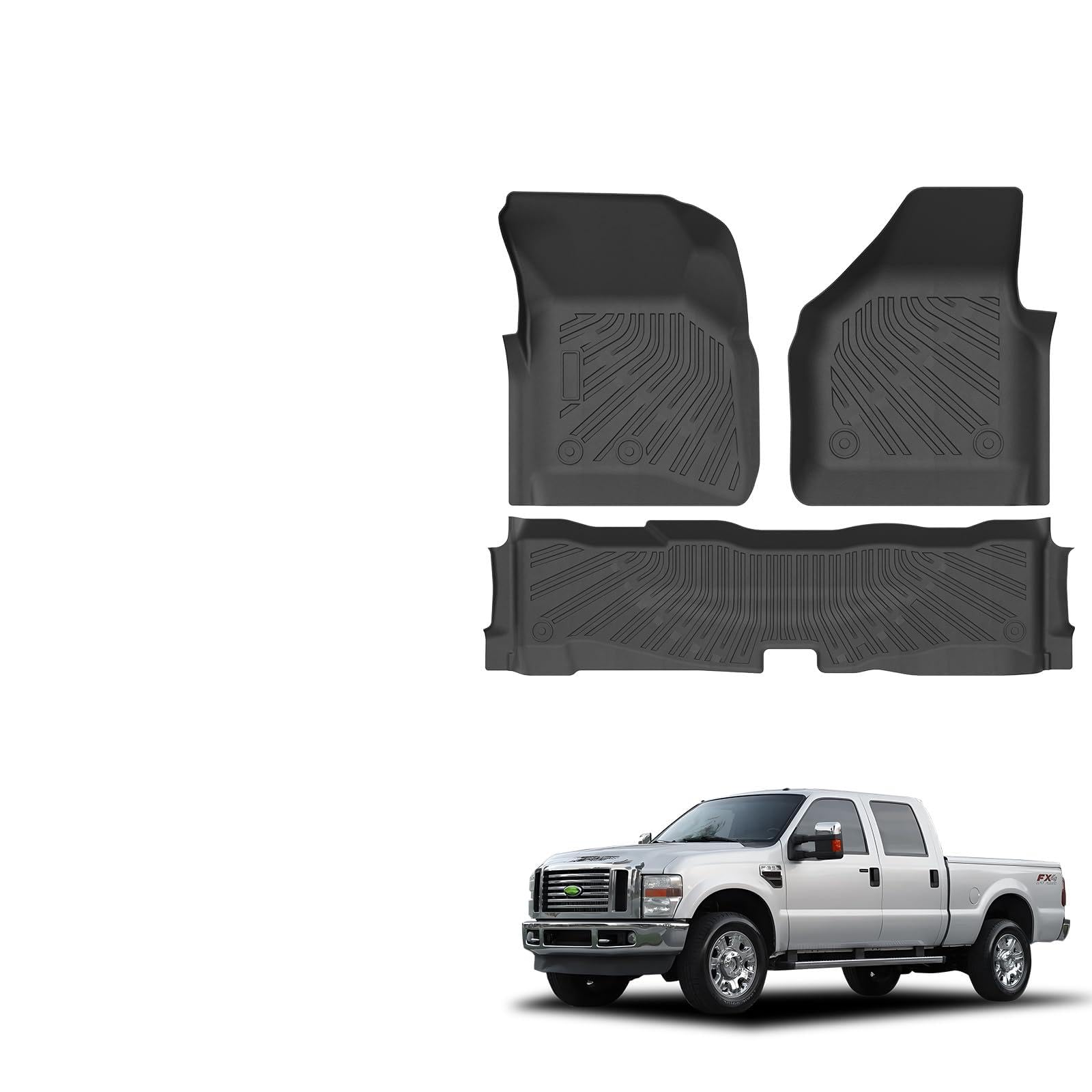F250 Floor Mats - Car Mats for Ford F250/F350/F450 2008-2010 Crew Cab, All Weather Floor Mat for F350/F450 Accessories, Heavy Duty Rubber Mats, Car Accessories