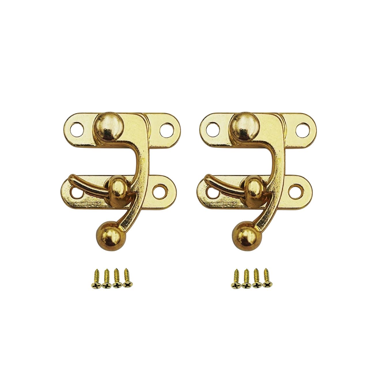 QCAA Zinc Die Cast Hook HASP Latch, Vintage Style, Right Latch Lock, 39mm x 46mm (1.53" x 1.81"), Brass Plated, Made in Taiwan, 2 Pack