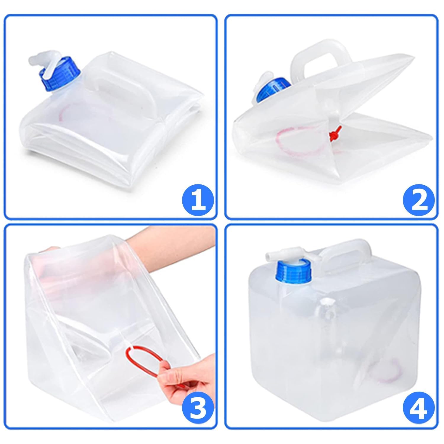 GOMETY Tanica per acqua da 15 l con rubinetto, pieghevole, con rubinetto e maniglia, a prova di perdite, pieghevole, con rubinetto, per campeggio, attività all'aperto, escursionismo